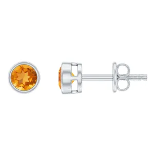 1 CT Genuine Citrine Solitaire Stud Earrings in Bezel Setting