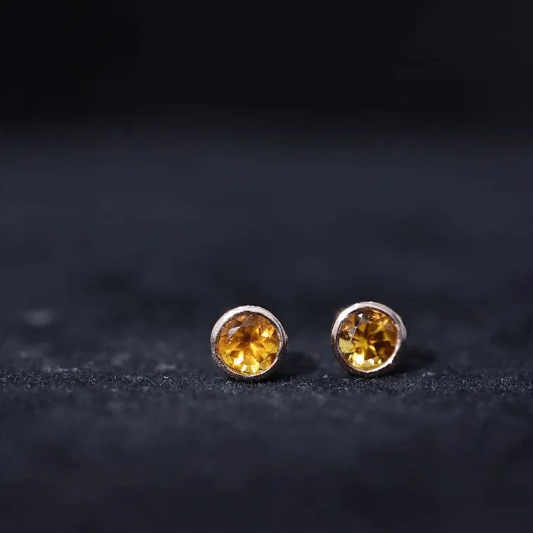 1 CT Genuine Citrine Solitaire Stud Earrings in Bezel Setting