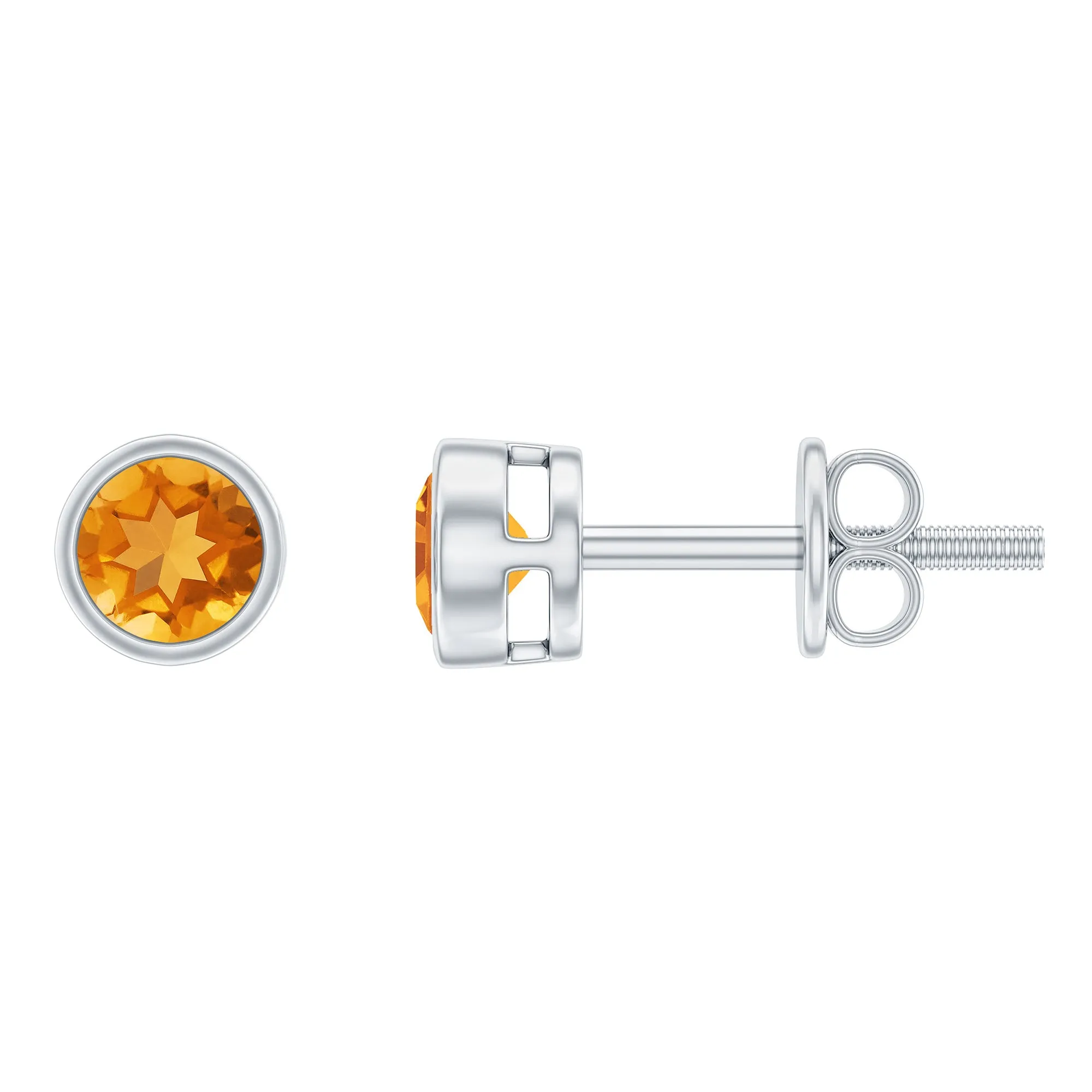 1 CT Genuine Citrine Solitaire Stud Earrings in Bezel Setting