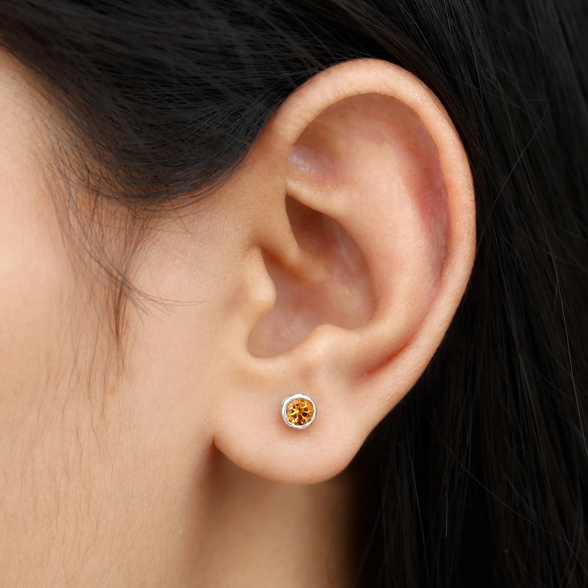 1 CT Genuine Citrine Solitaire Stud Earrings in Bezel Setting