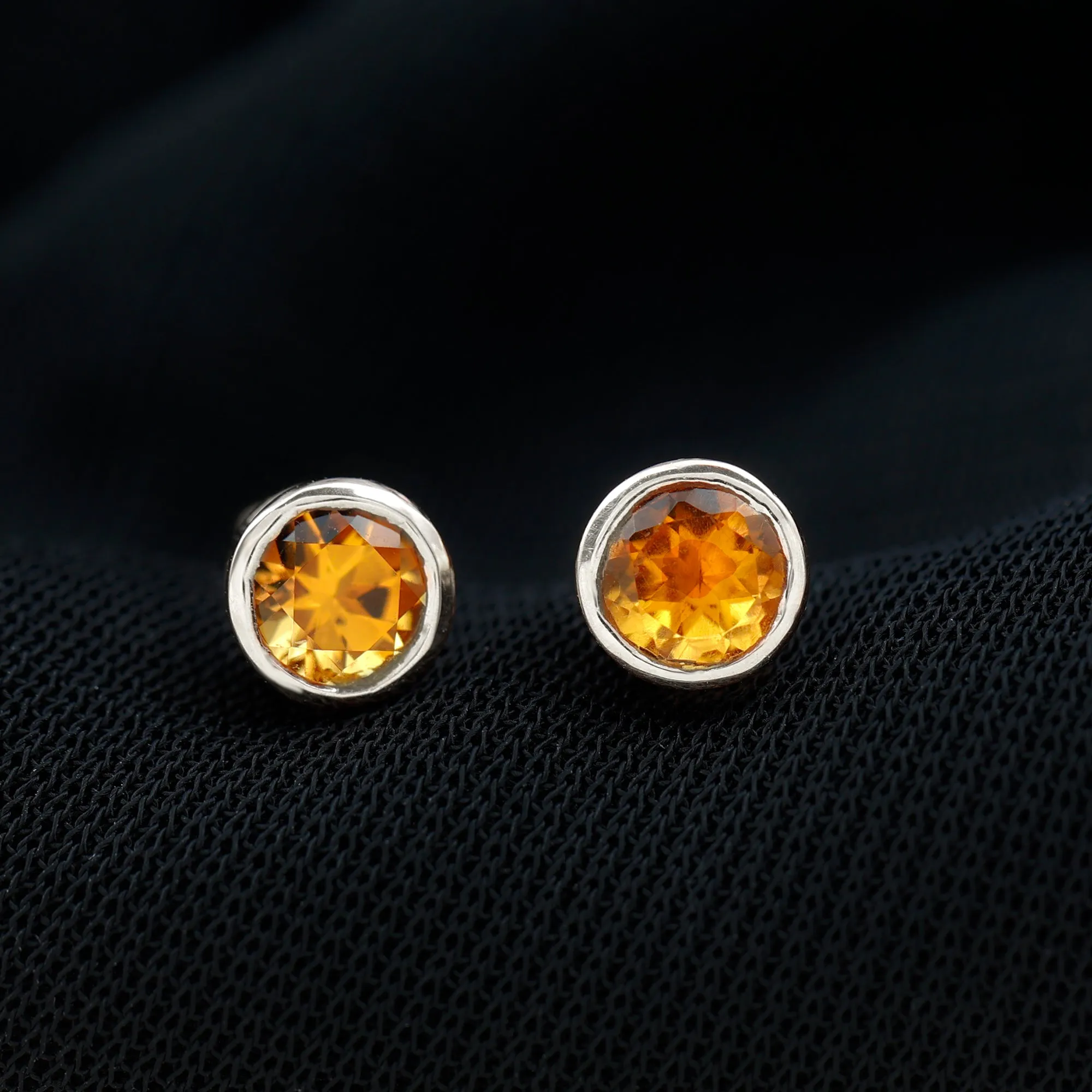 1 CT Genuine Citrine Solitaire Stud Earrings in Bezel Setting
