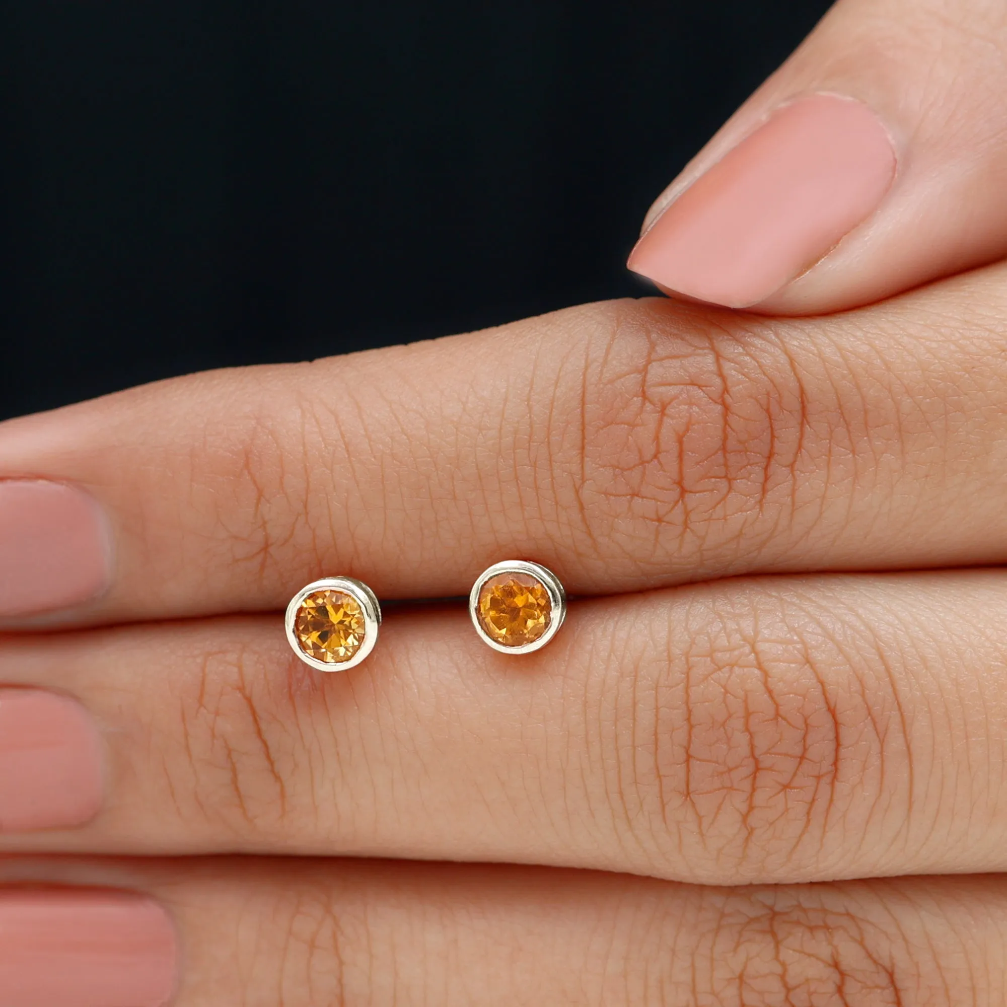 1 CT Genuine Citrine Solitaire Stud Earrings in Bezel Setting