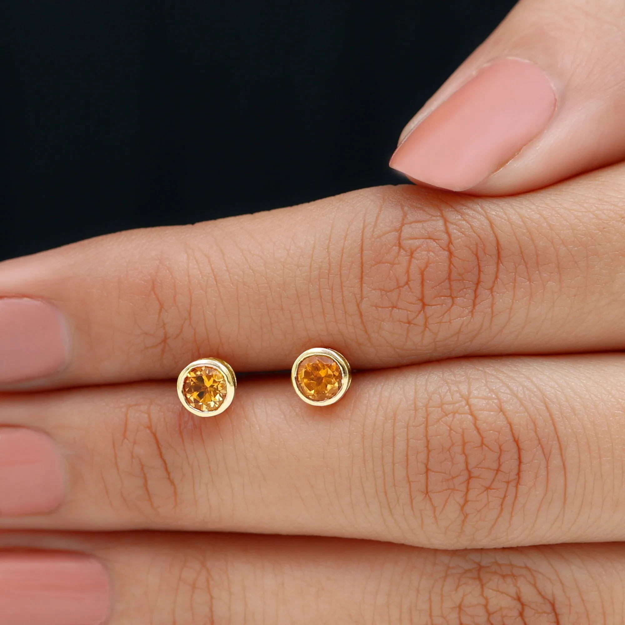1 CT Genuine Citrine Solitaire Stud Earrings in Bezel Setting