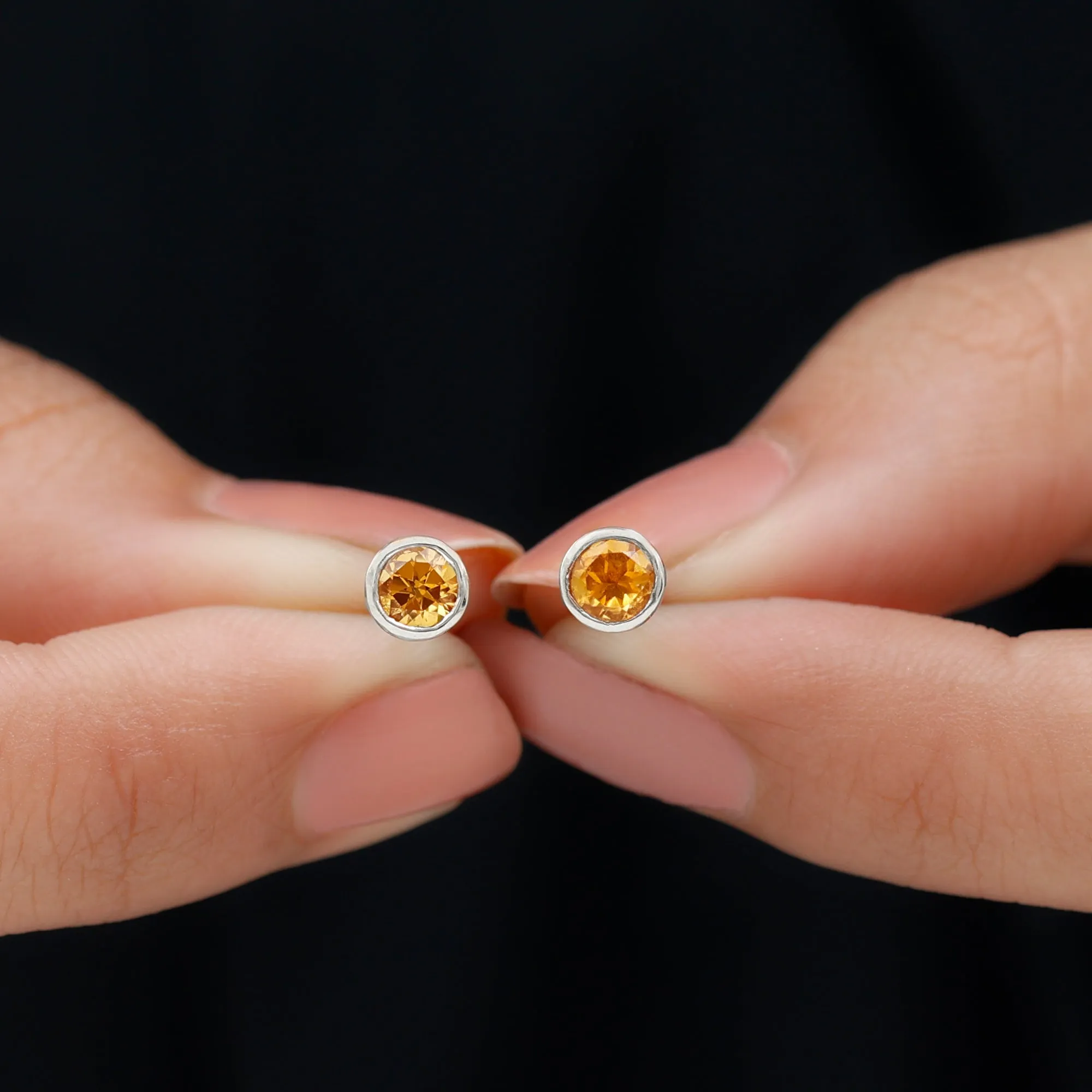 1 CT Genuine Citrine Solitaire Stud Earrings in Bezel Setting