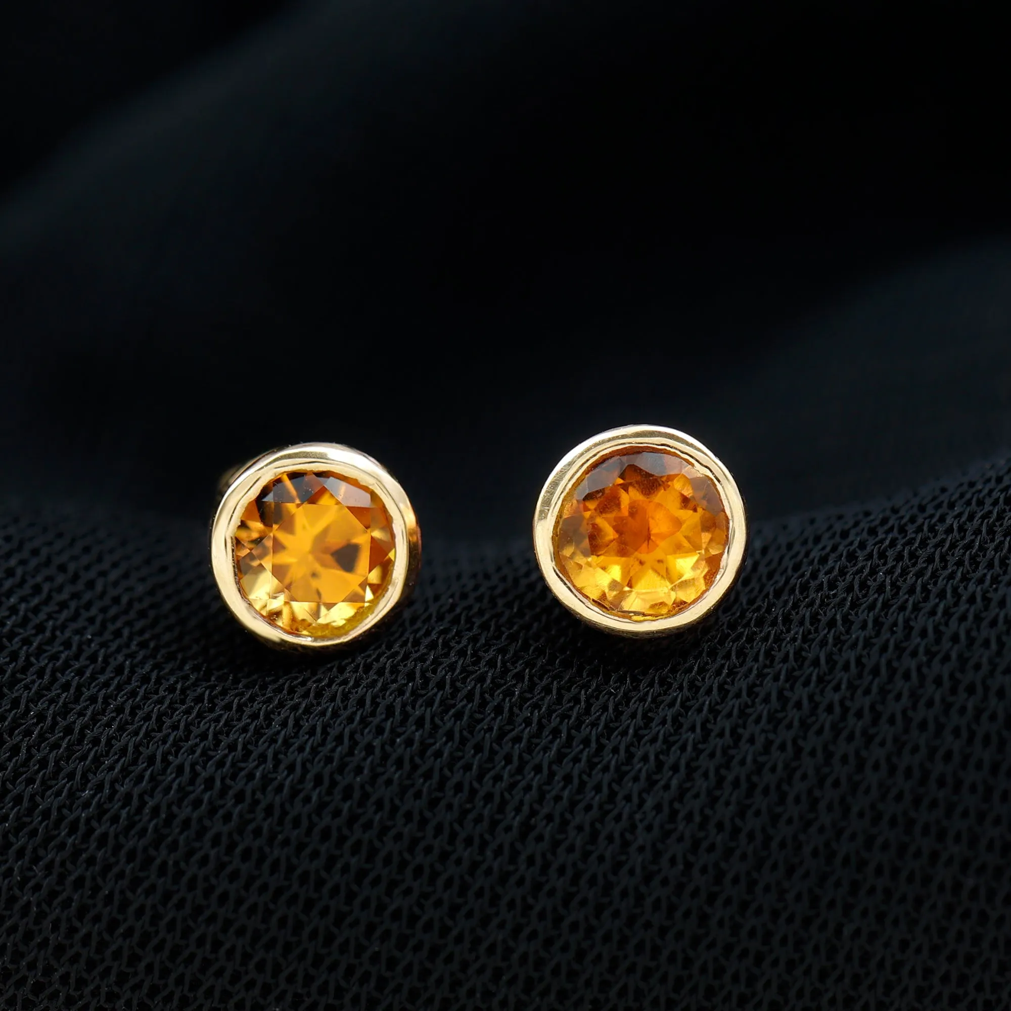 1 CT Genuine Citrine Solitaire Stud Earrings in Bezel Setting