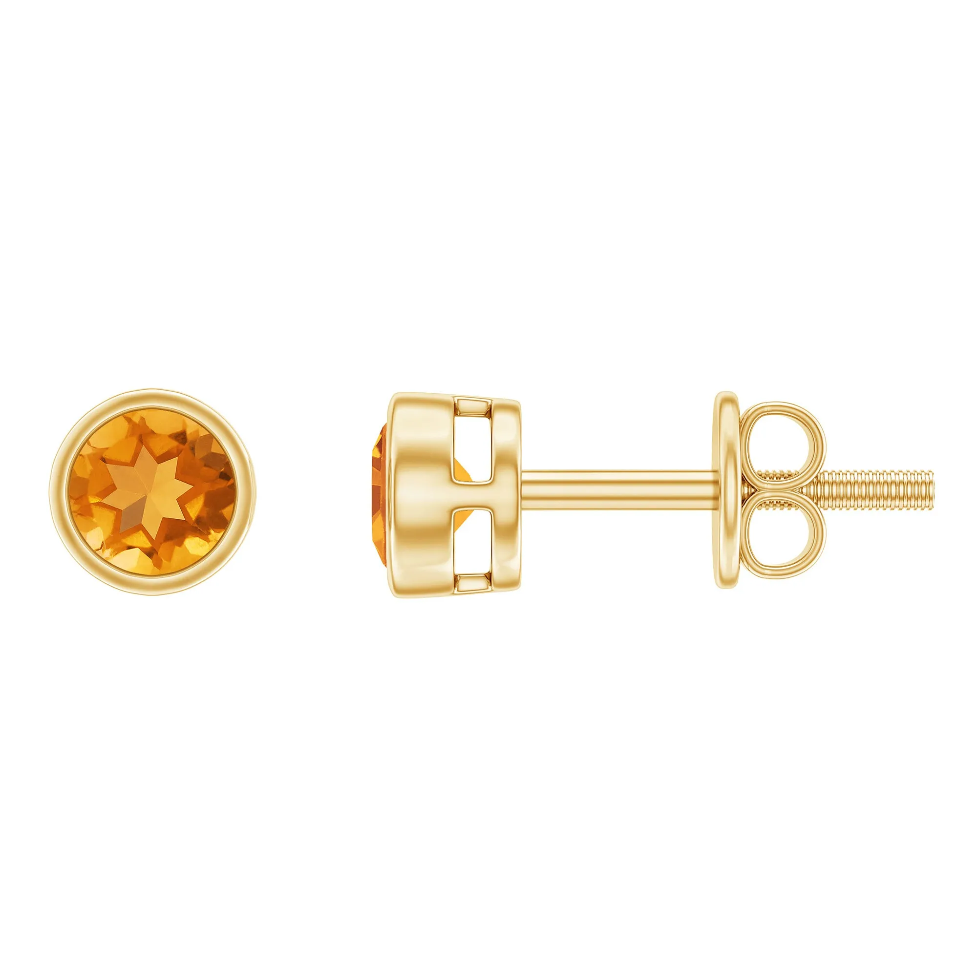 1 CT Genuine Citrine Solitaire Stud Earrings in Bezel Setting