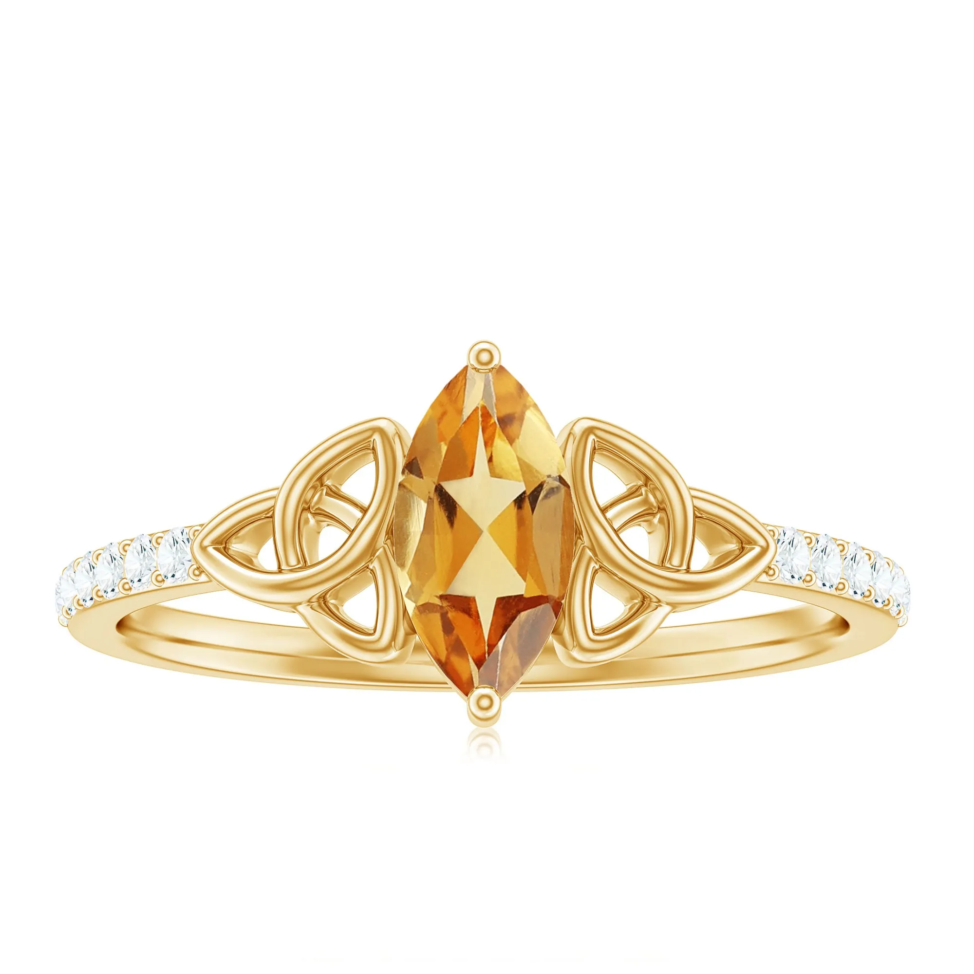 1 CT Marquise Cut Solitaire Citrine Celtic Knot Ring with Diamond