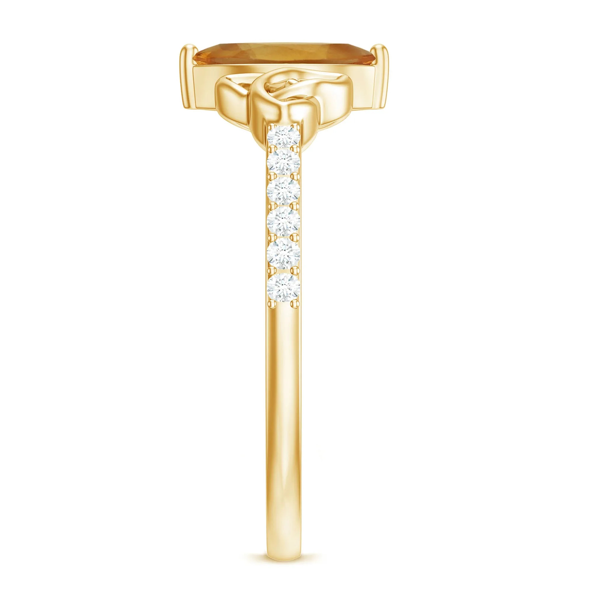 1 CT Marquise Cut Solitaire Citrine Celtic Knot Ring with Diamond