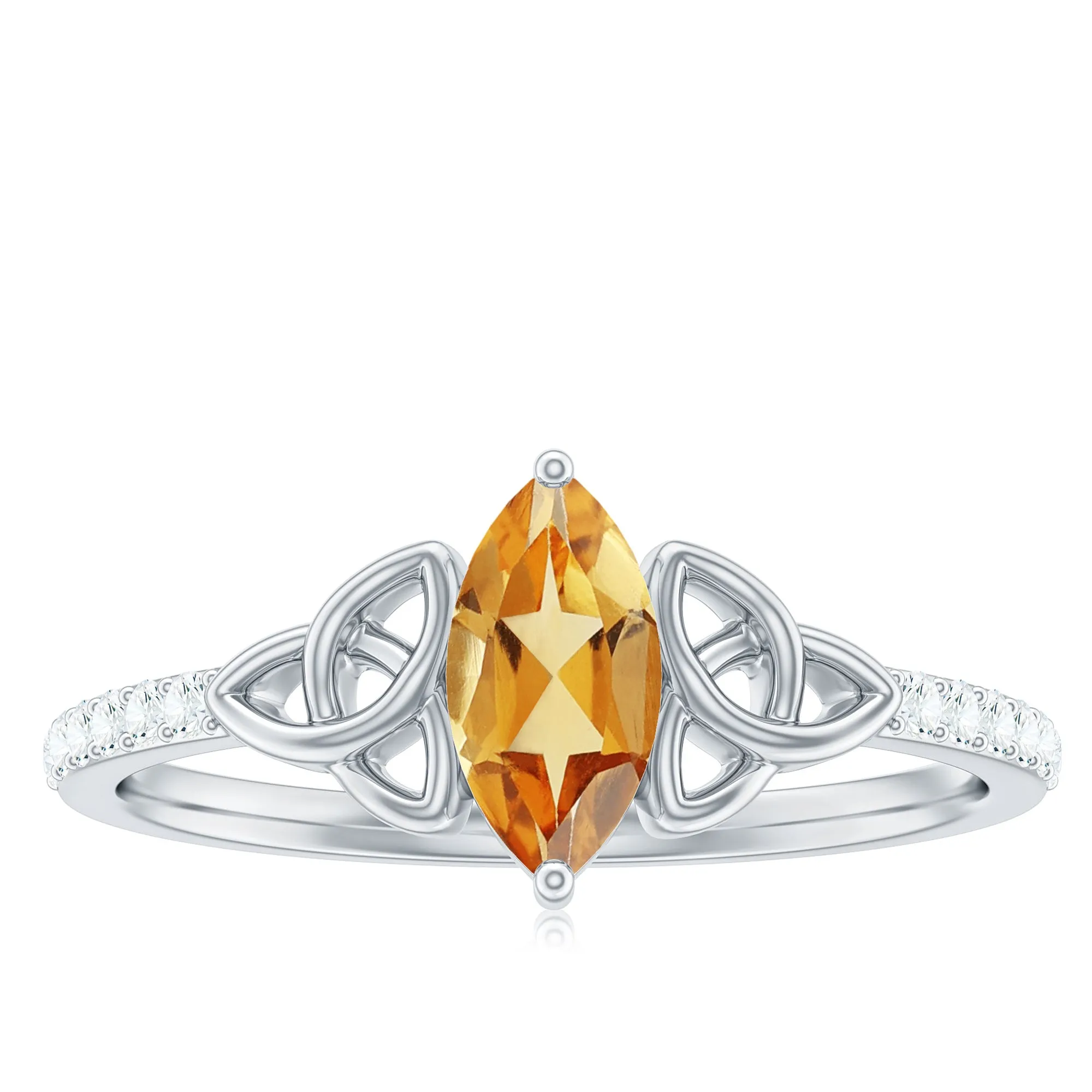 1 CT Marquise Cut Solitaire Citrine Celtic Knot Ring with Diamond