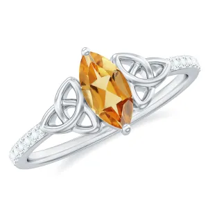 1 CT Marquise Cut Solitaire Citrine Celtic Knot Ring with Diamond