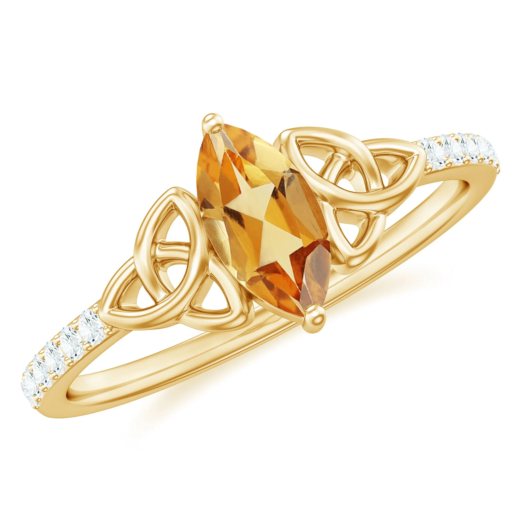 1 CT Marquise Cut Solitaire Citrine Celtic Knot Ring with Diamond