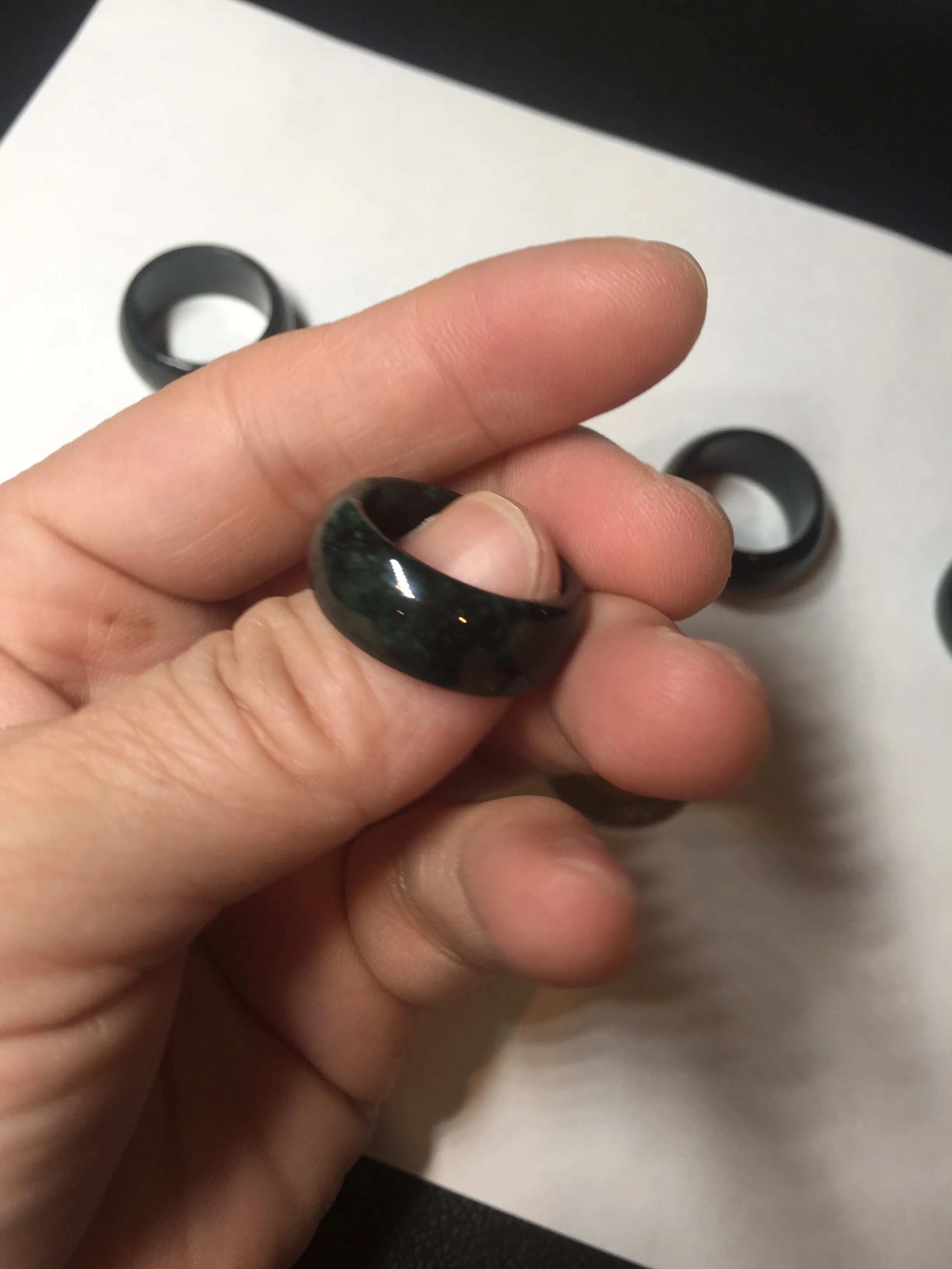 100% natural type A black/dark green (Mocui, 墨翠) broad jadeite jade band ring thumb ring BK105