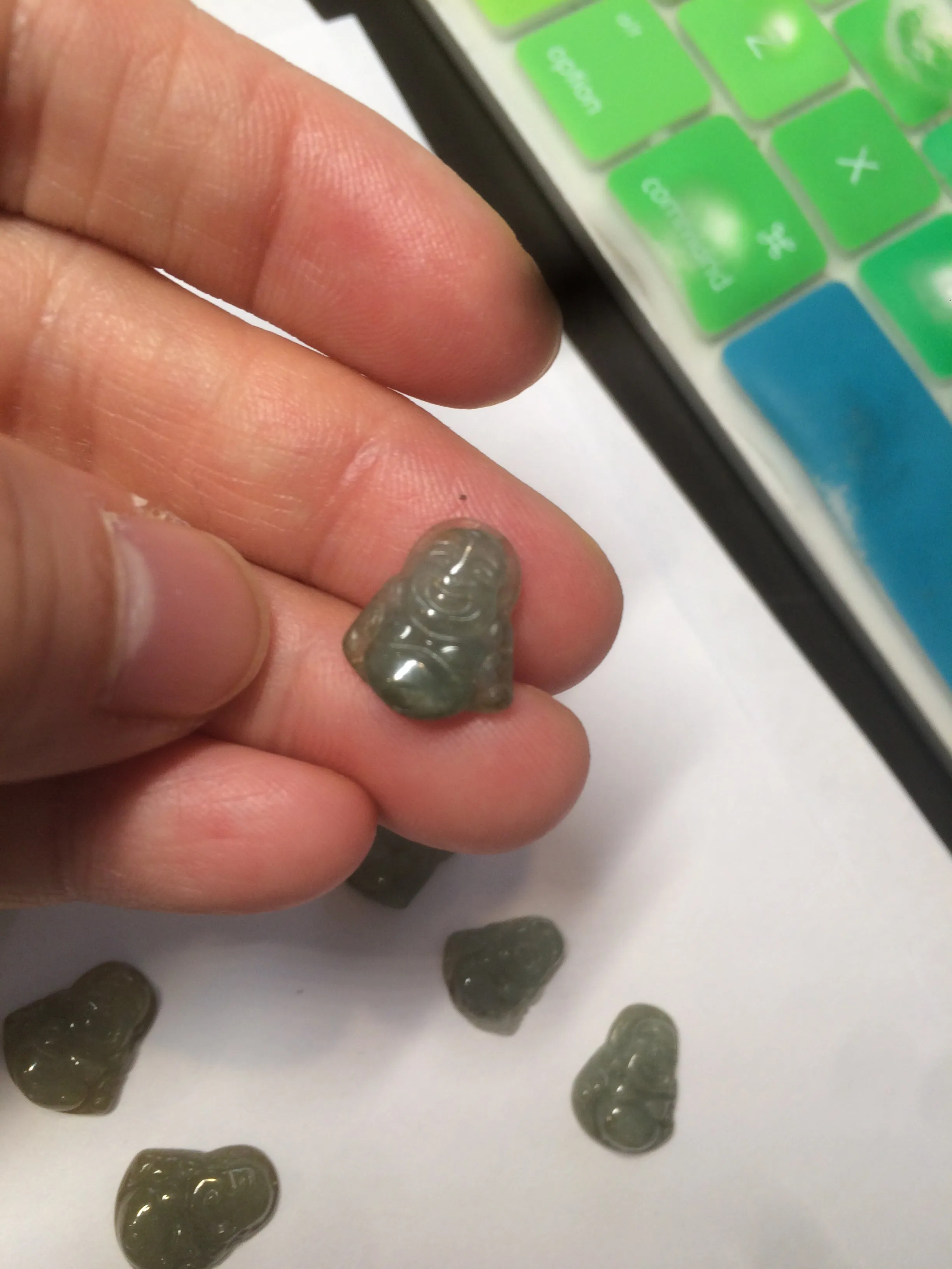 100% Natural type A dark green/brown small happy buddha (拇指佛) jadeite Jade beads AF29