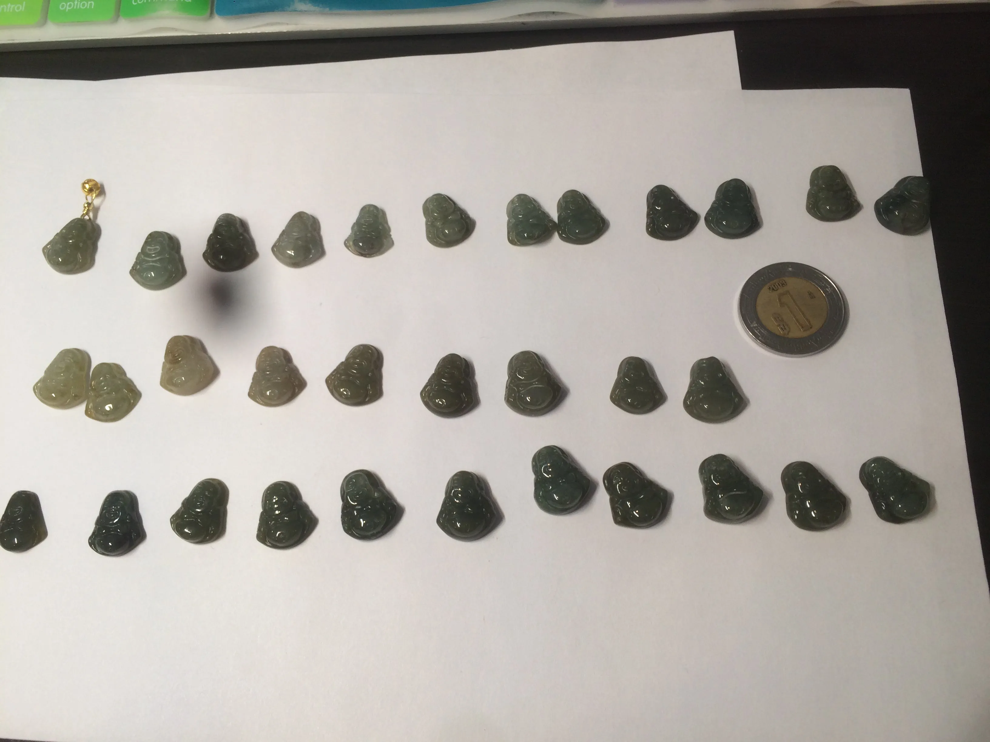 100% Natural type A dark green/brown small happy buddha (拇指佛) jadeite Jade beads AF29