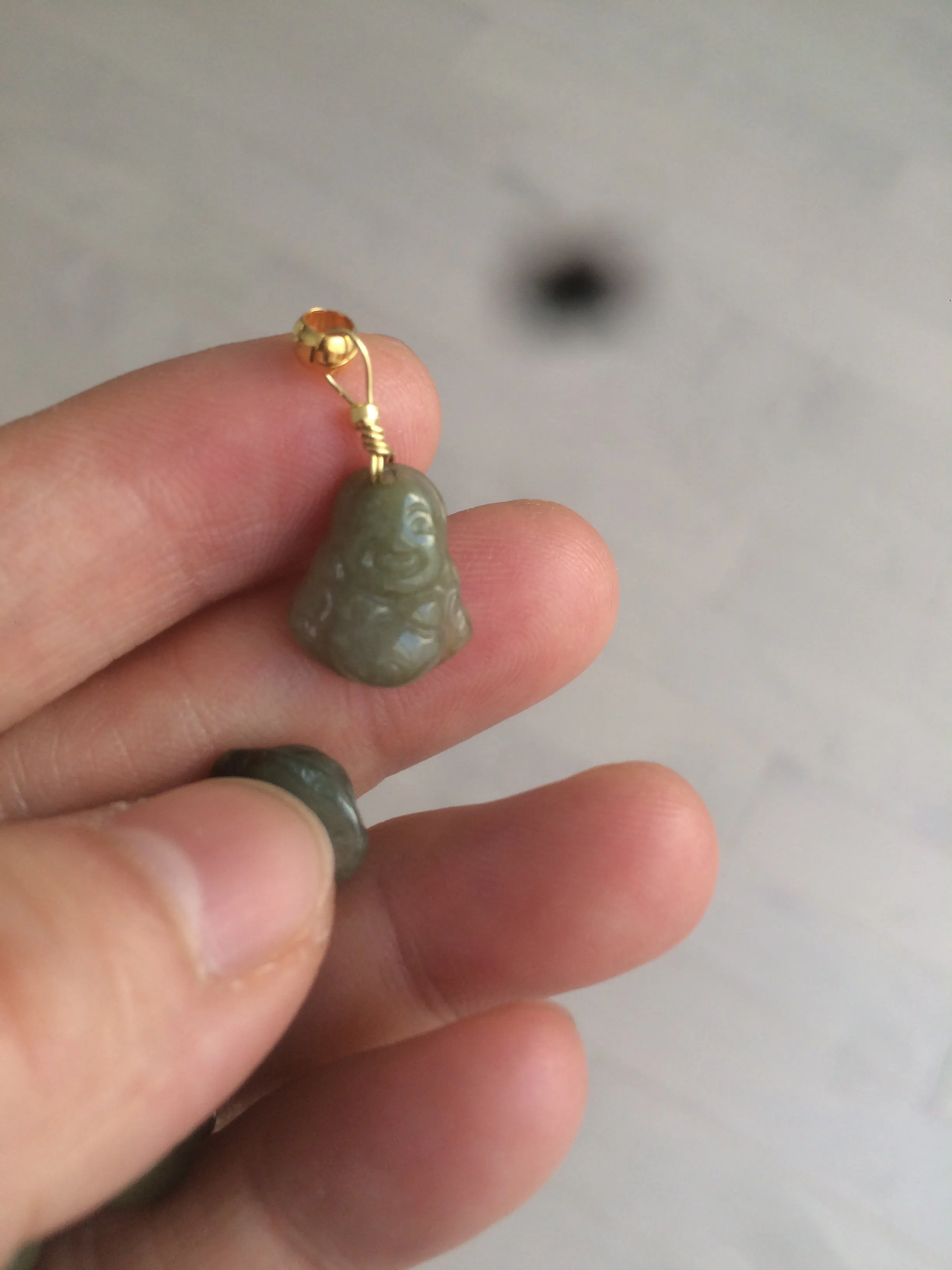 100% Natural type A dark green/brown small happy buddha (拇指佛) jadeite Jade beads AF29