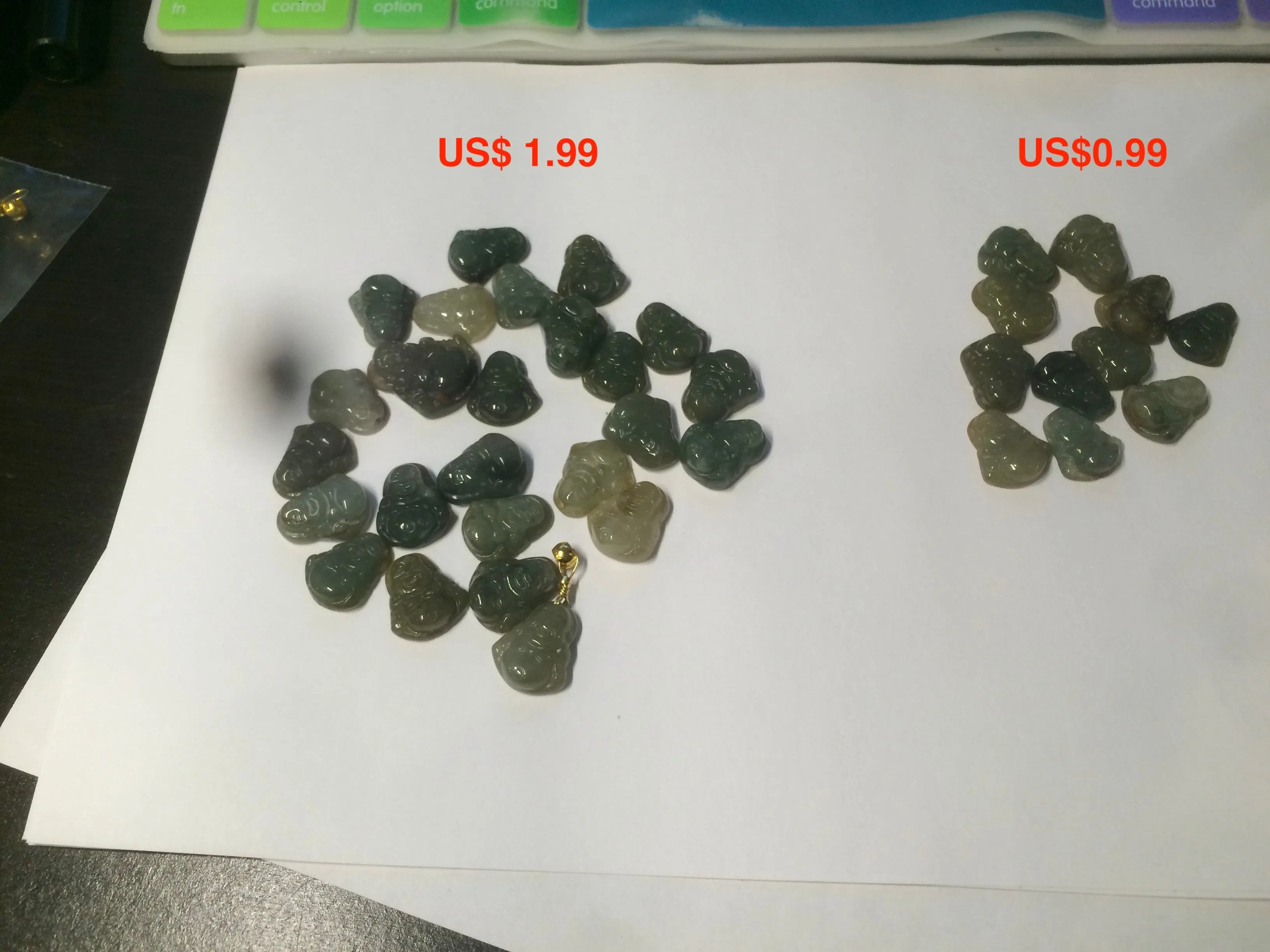 100% Natural type A dark green/brown small happy buddha (拇指佛) jadeite Jade beads AF29