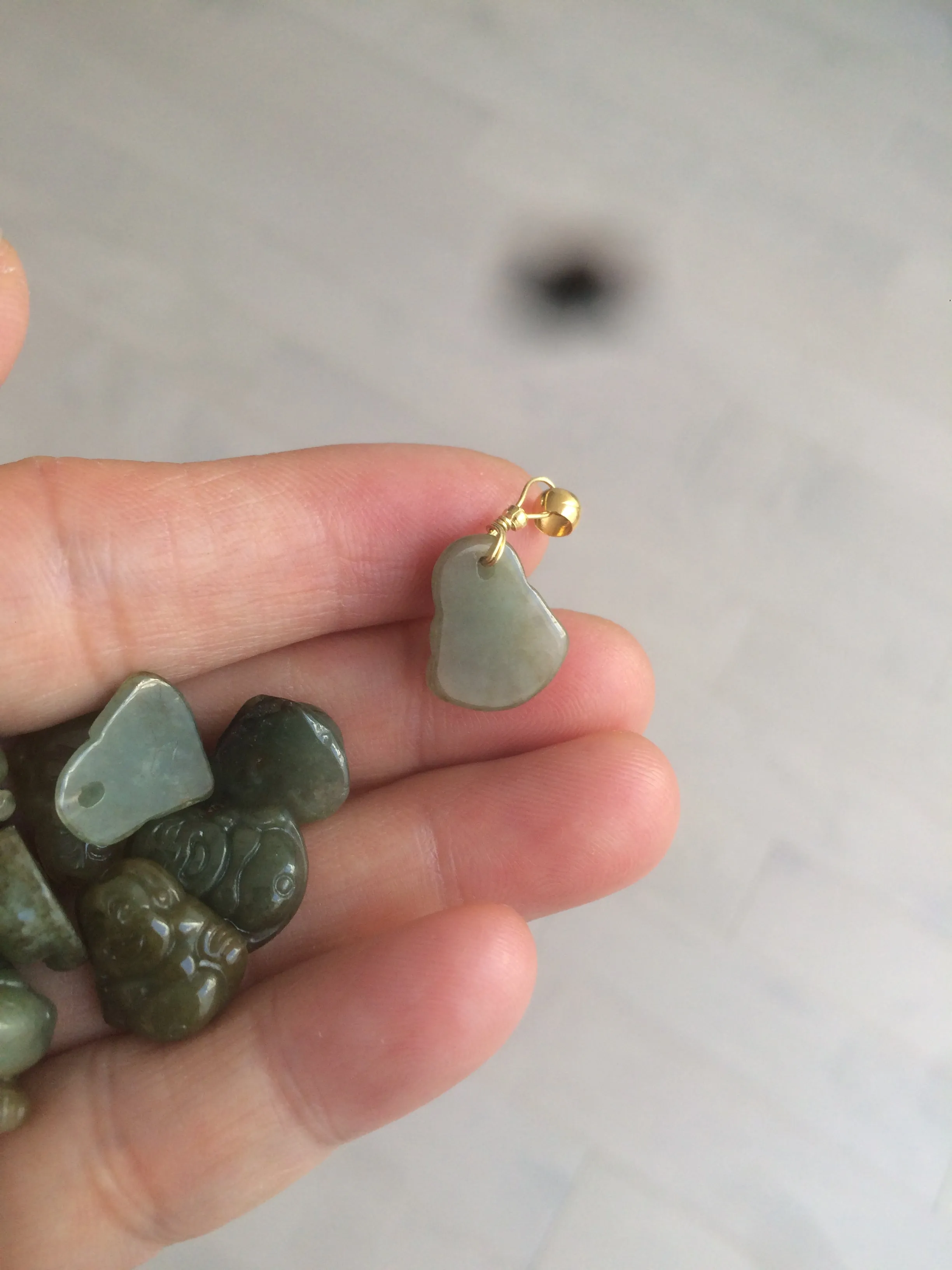 100% Natural type A dark green/brown small happy buddha (拇指佛) jadeite Jade beads AF29