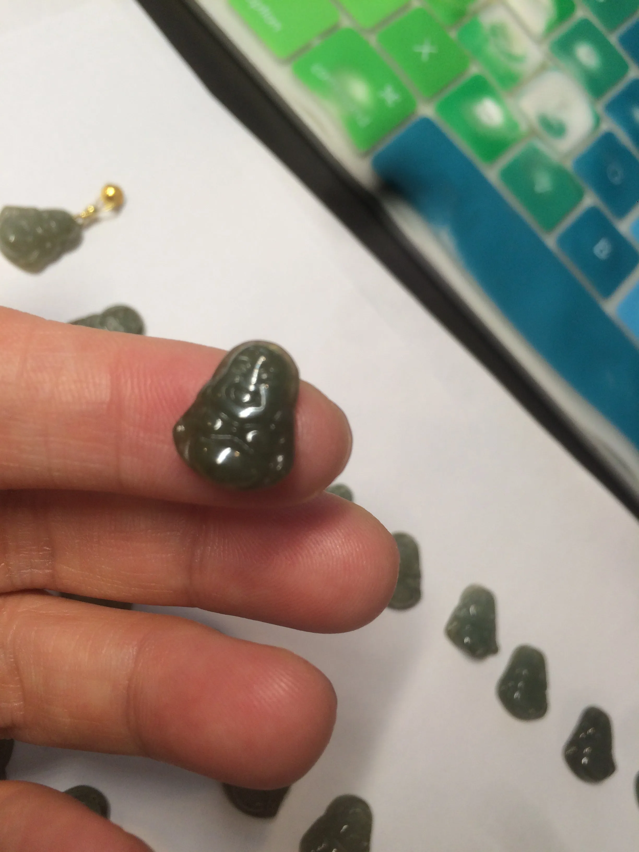 100% Natural type A dark green/brown small happy buddha (拇指佛) jadeite Jade beads AF29