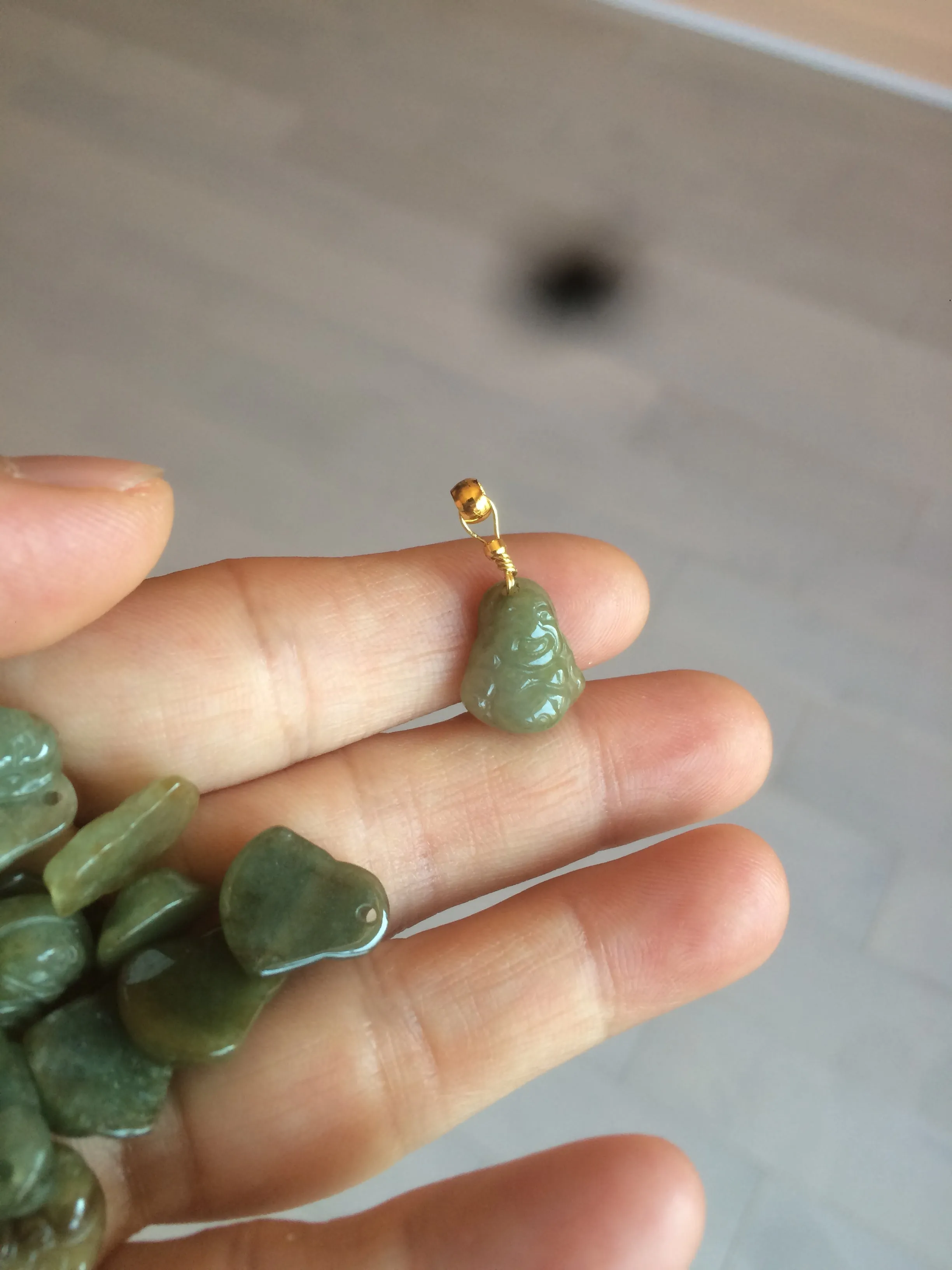 100% Natural type A dark green/brown small happy buddha (拇指佛) jadeite Jade beads AF29