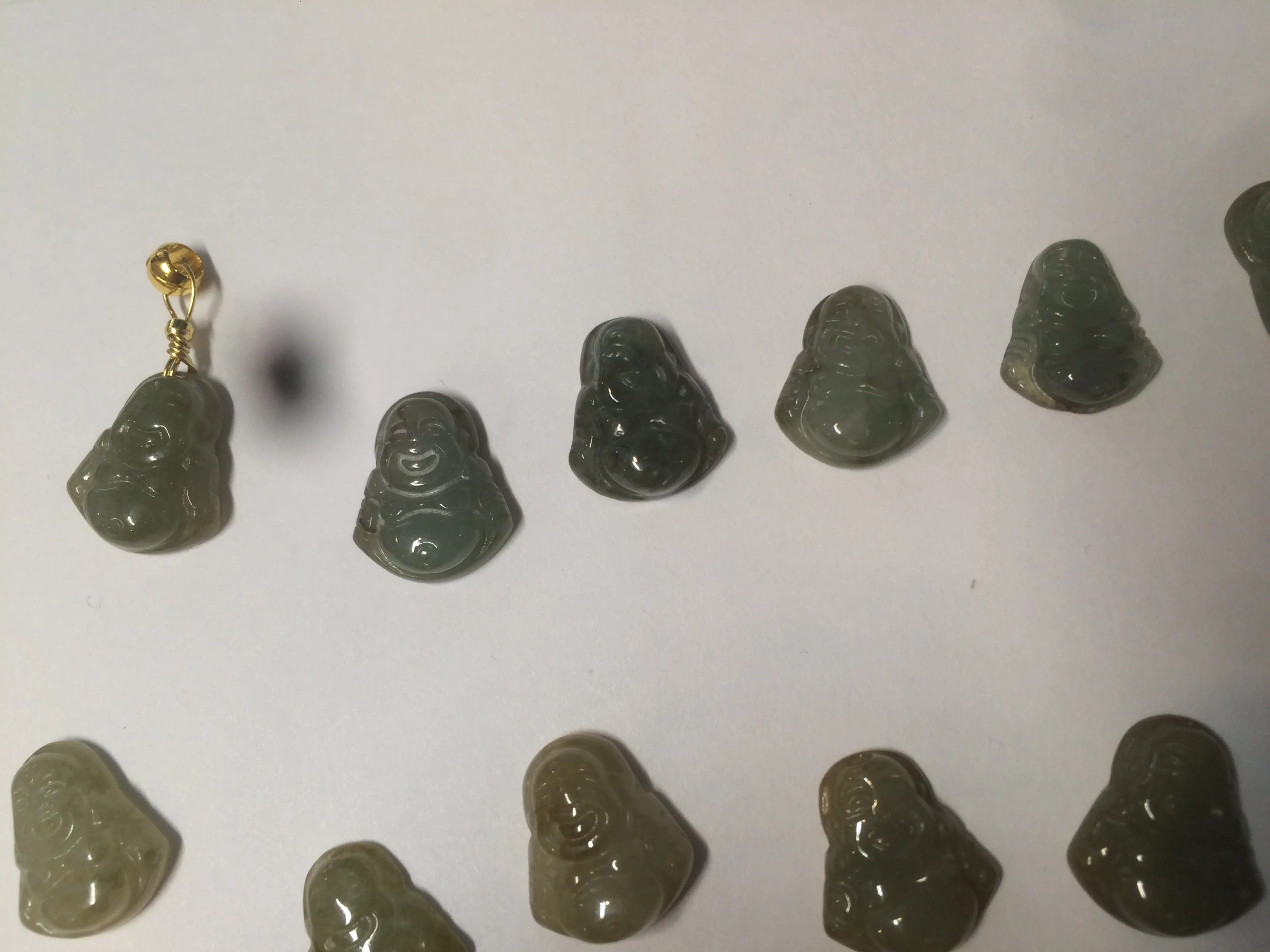 100% Natural type A dark green/brown small happy buddha (拇指佛) jadeite Jade beads AF29