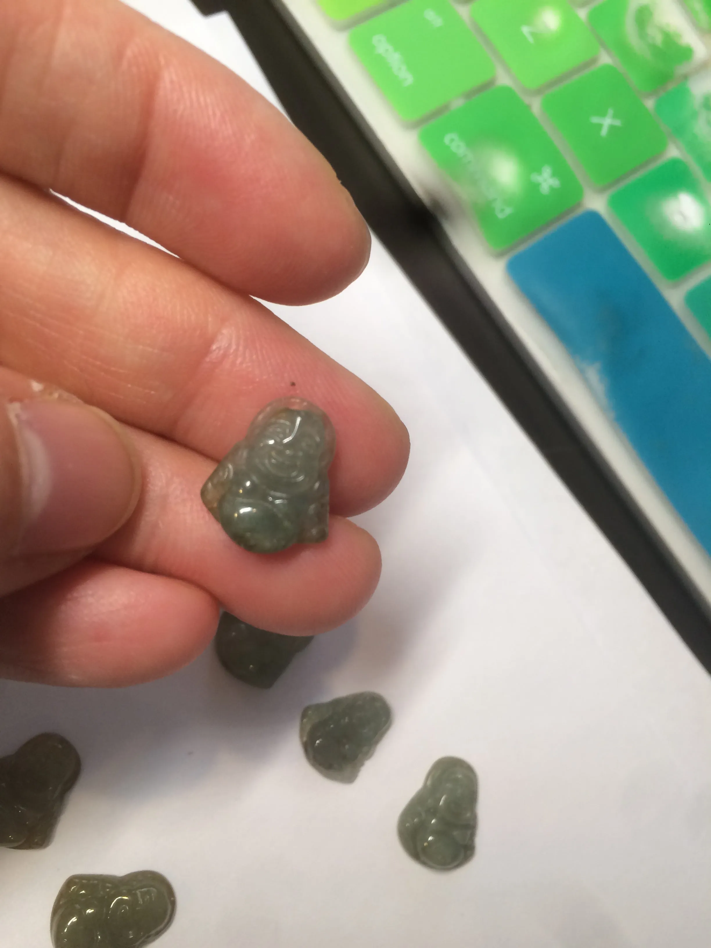 100% Natural type A dark green/brown small happy buddha (拇指佛) jadeite Jade beads AF29