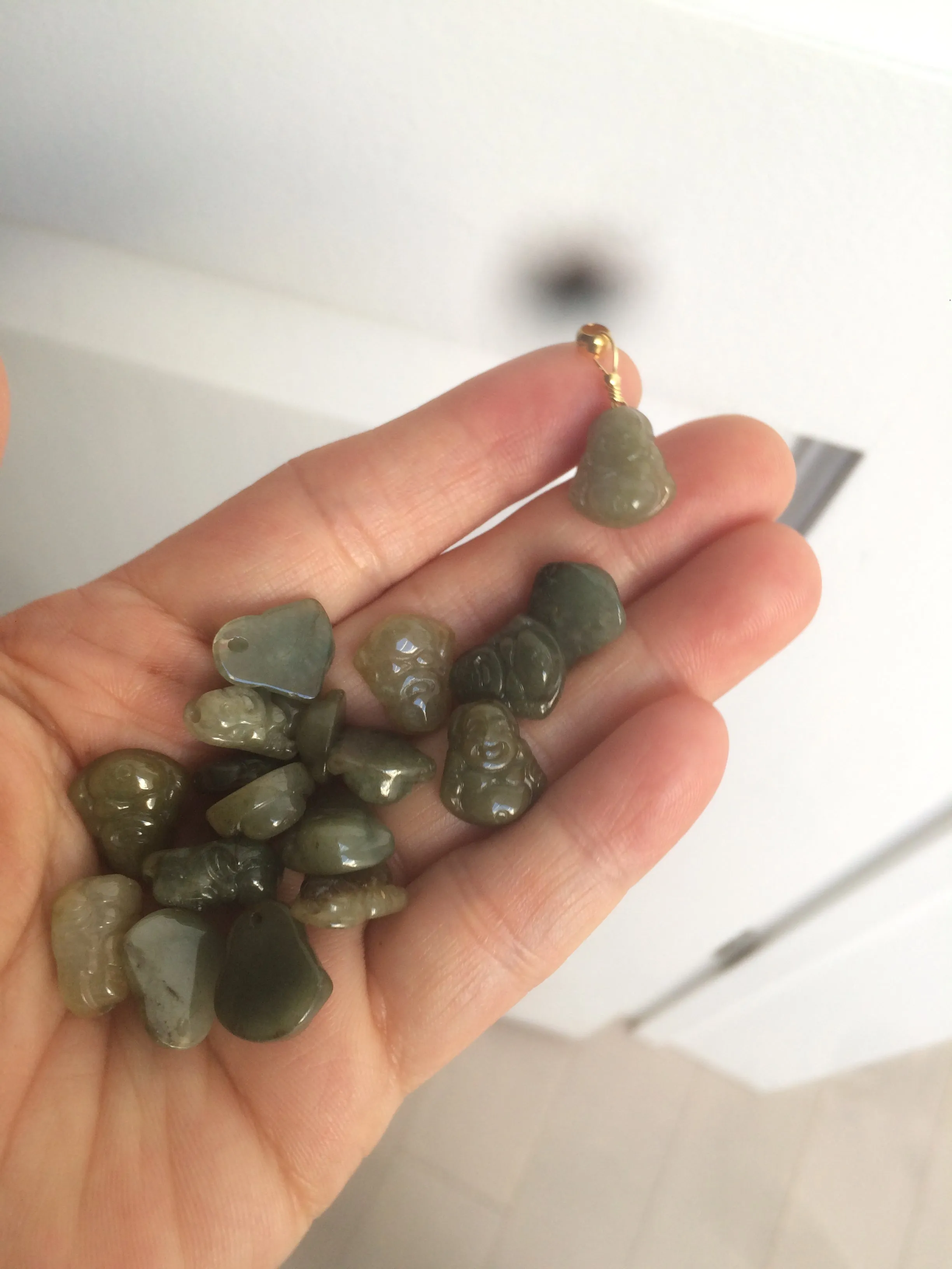 100% Natural type A dark green/brown small happy buddha (拇指佛) jadeite Jade beads AF29
