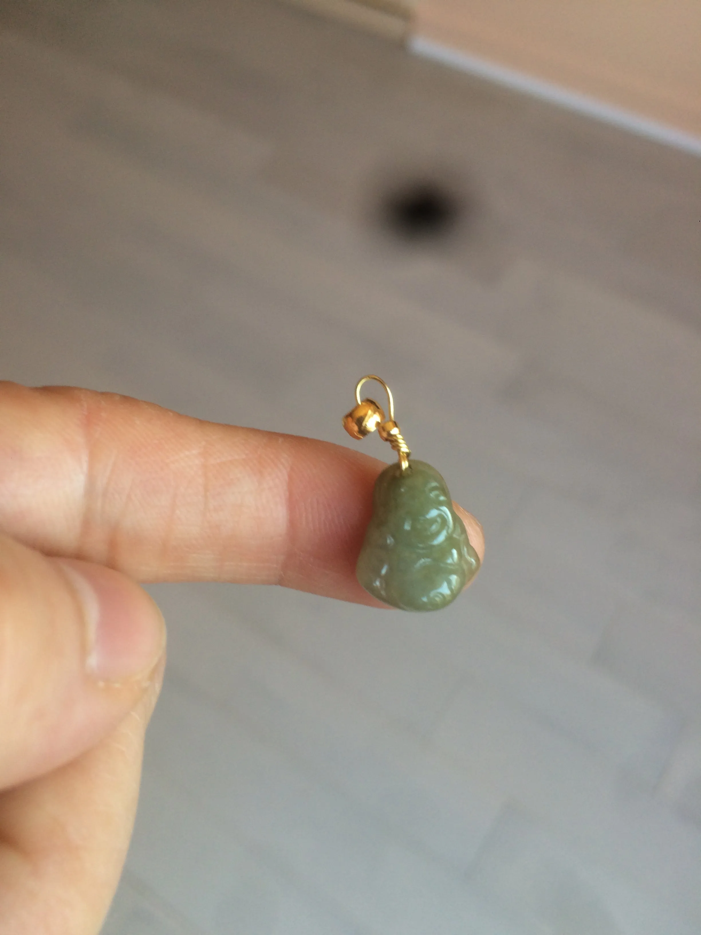 100% Natural type A dark green/brown small happy buddha (拇指佛) jadeite Jade beads AF29