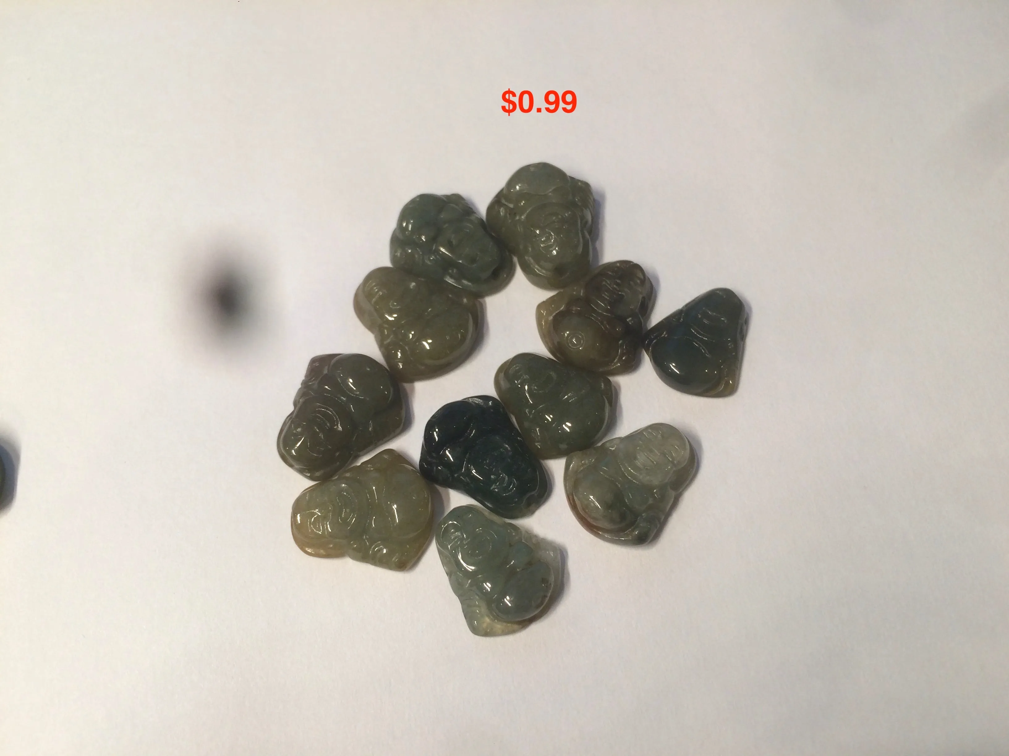 100% Natural type A dark green/brown small happy buddha (拇指佛) jadeite Jade beads AF29