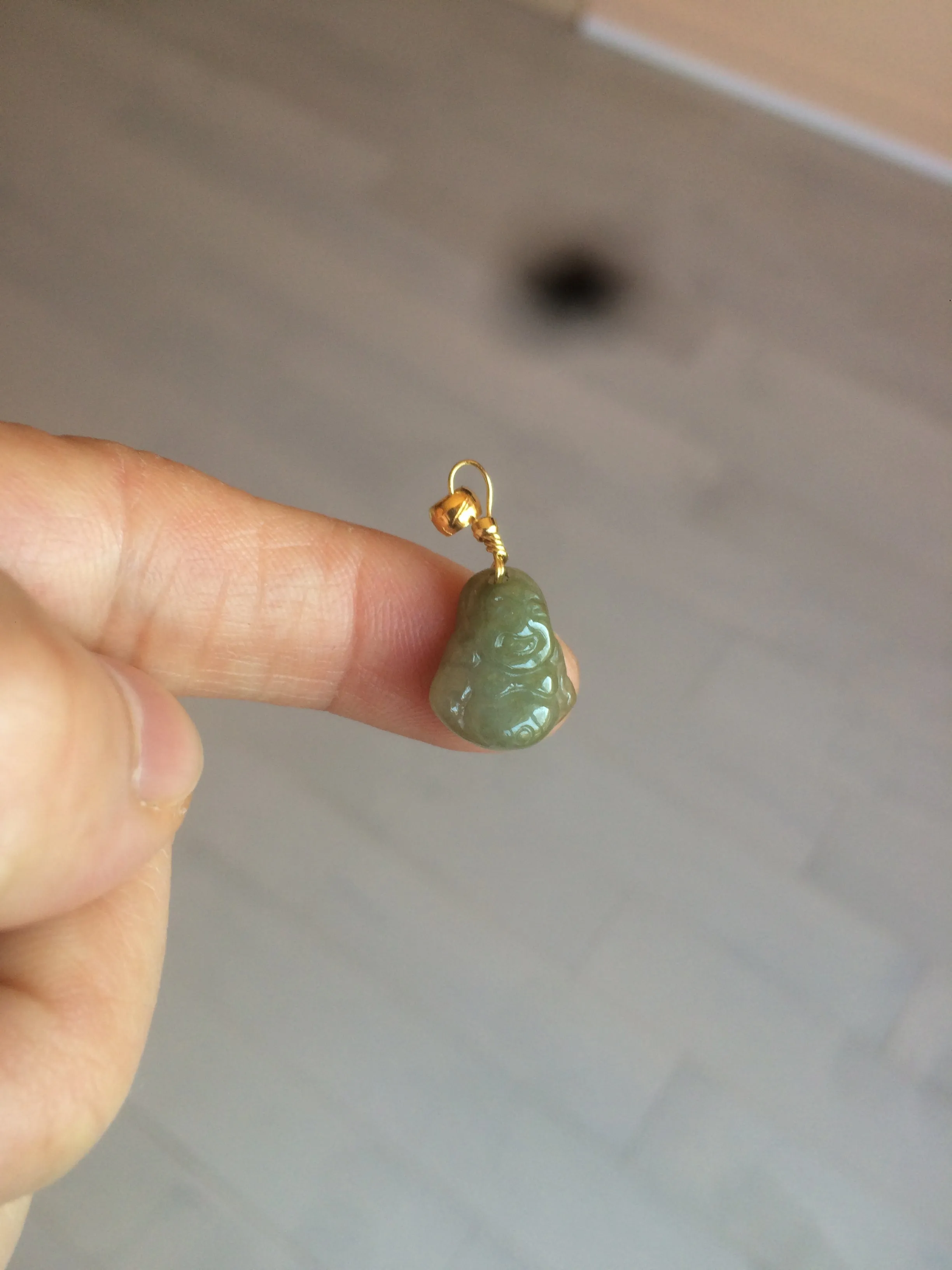 100% Natural type A dark green/brown small happy buddha (拇指佛) jadeite Jade beads AF29