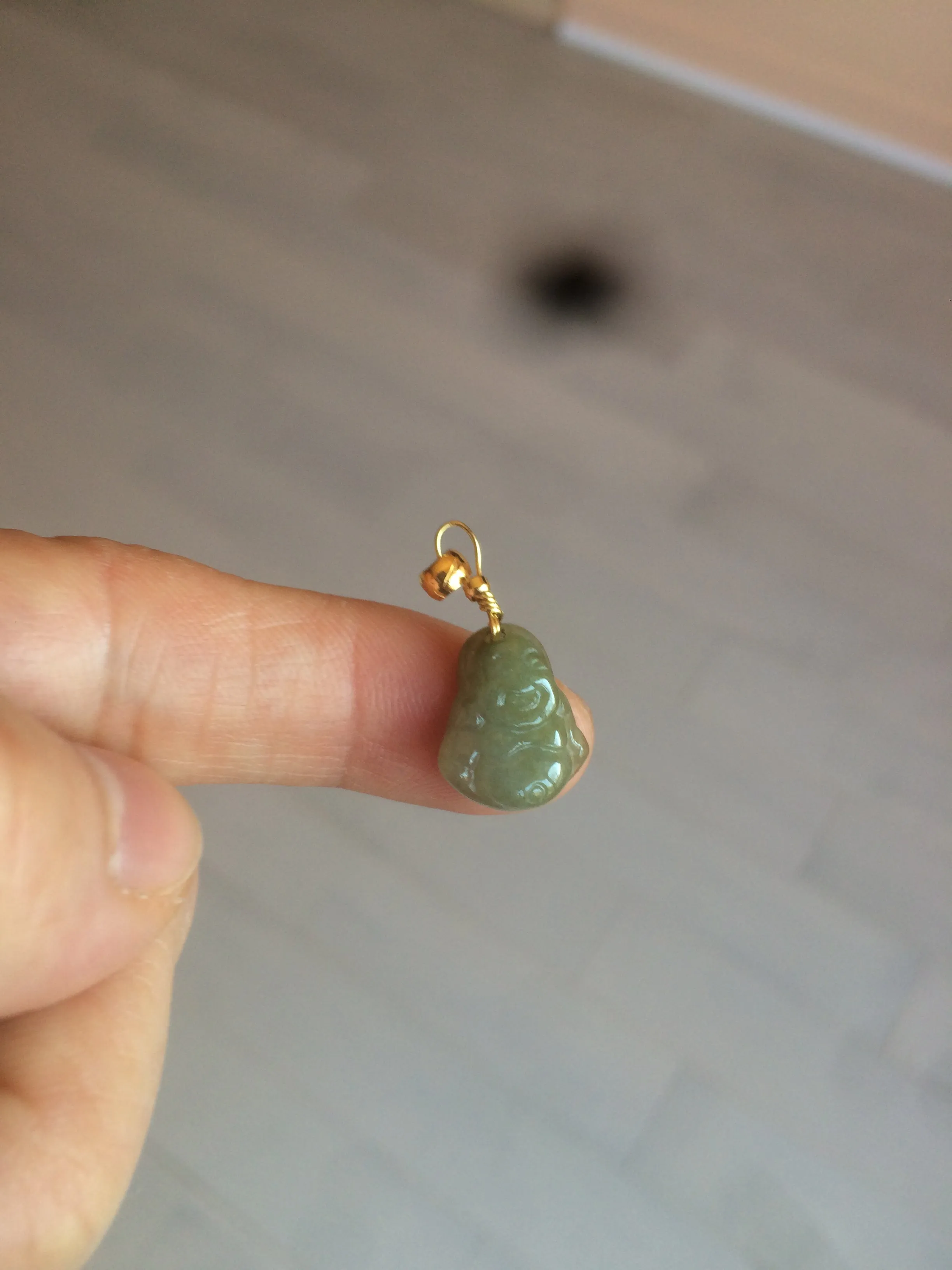 100% Natural type A dark green/brown small happy buddha (拇指佛) jadeite Jade beads AF29