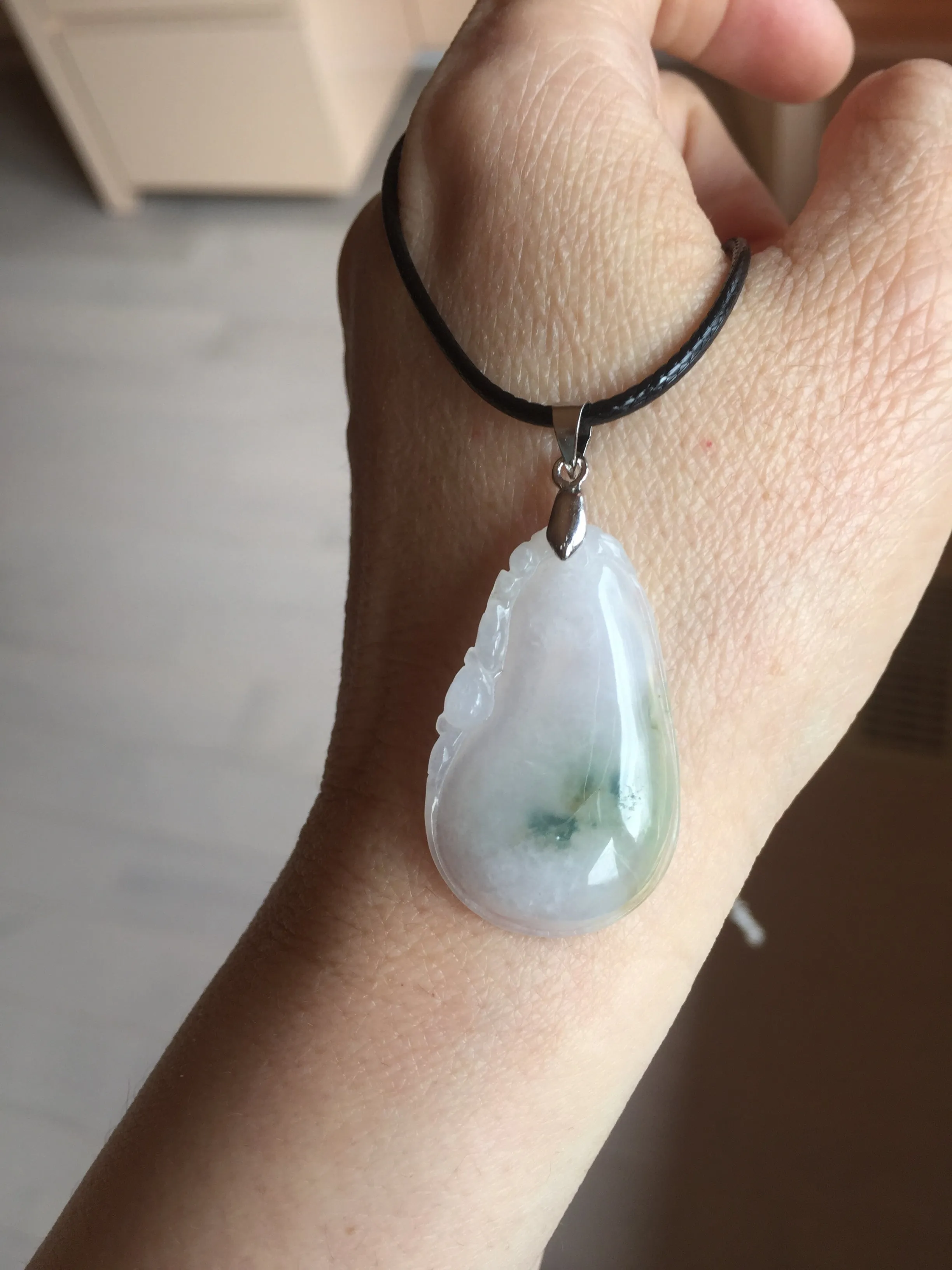 100% natural type A icy watery light purple green blessed melon(福瓜) Jadeite Jade pendant AX144