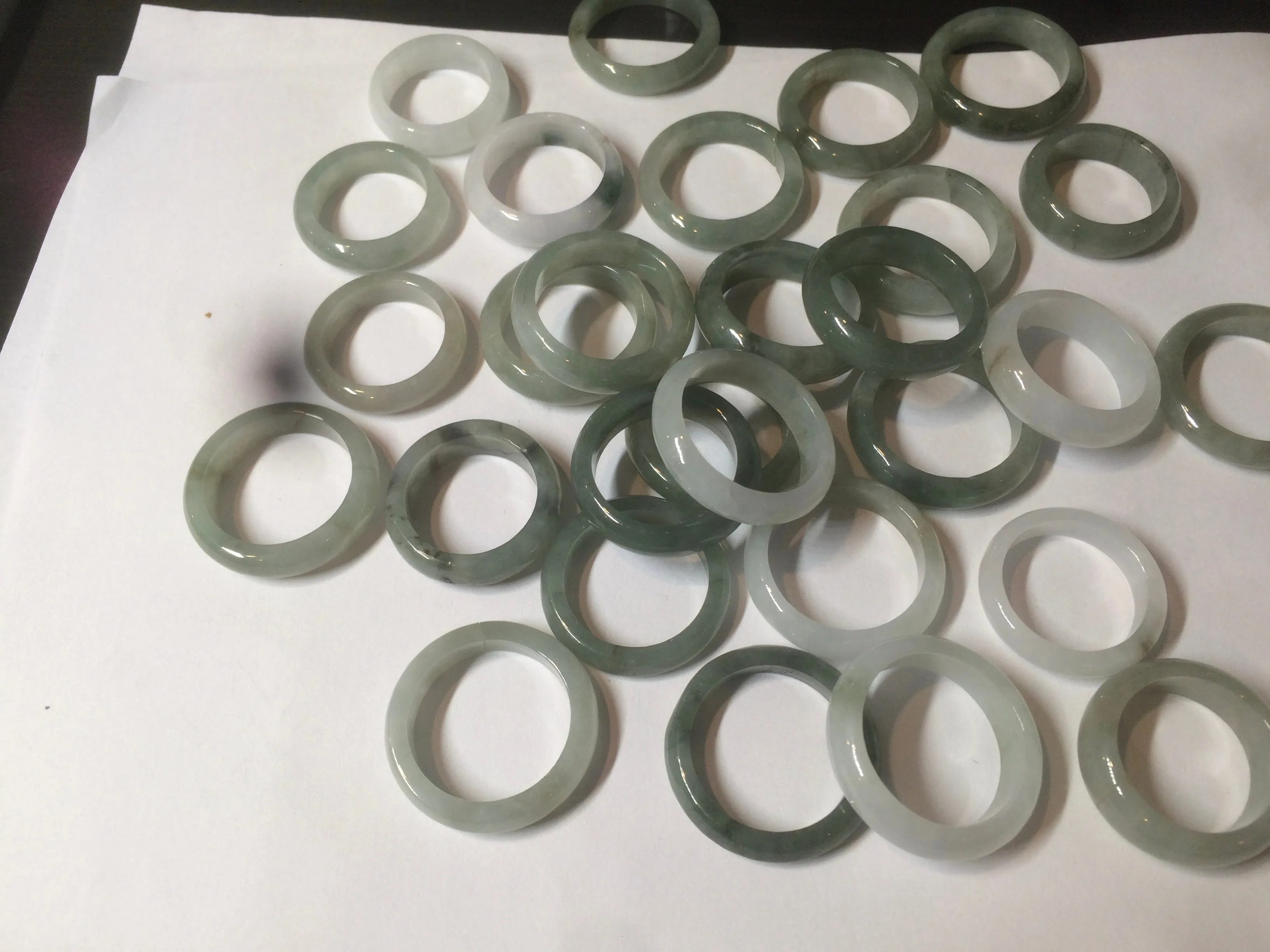 100% natural type A watery green/white/yellow/dark green/gray jadeite jade band ring group AY1 (Add on item, not sale individually.)