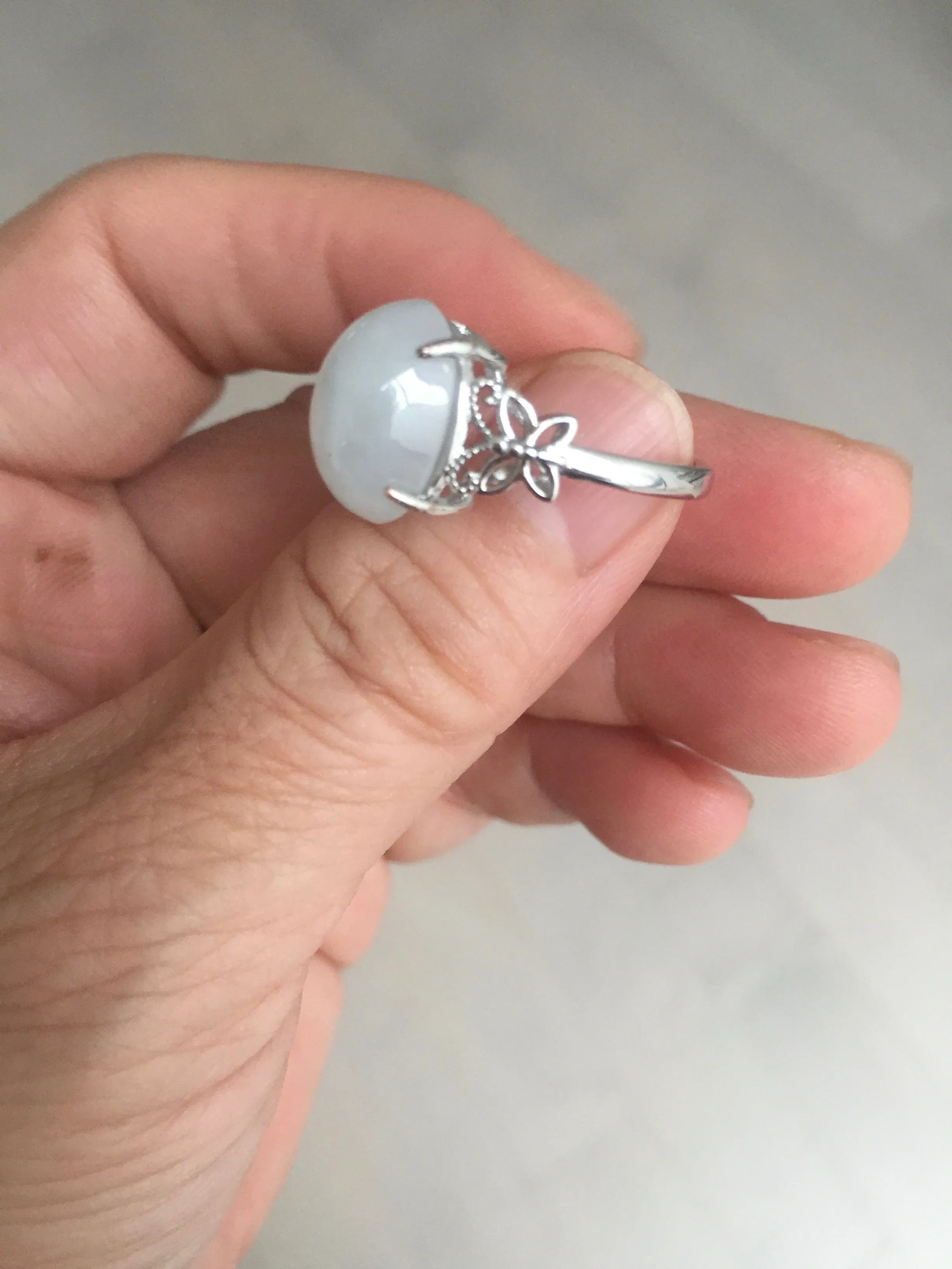 100% natural type A white four-prong jadeite jade ring BP139