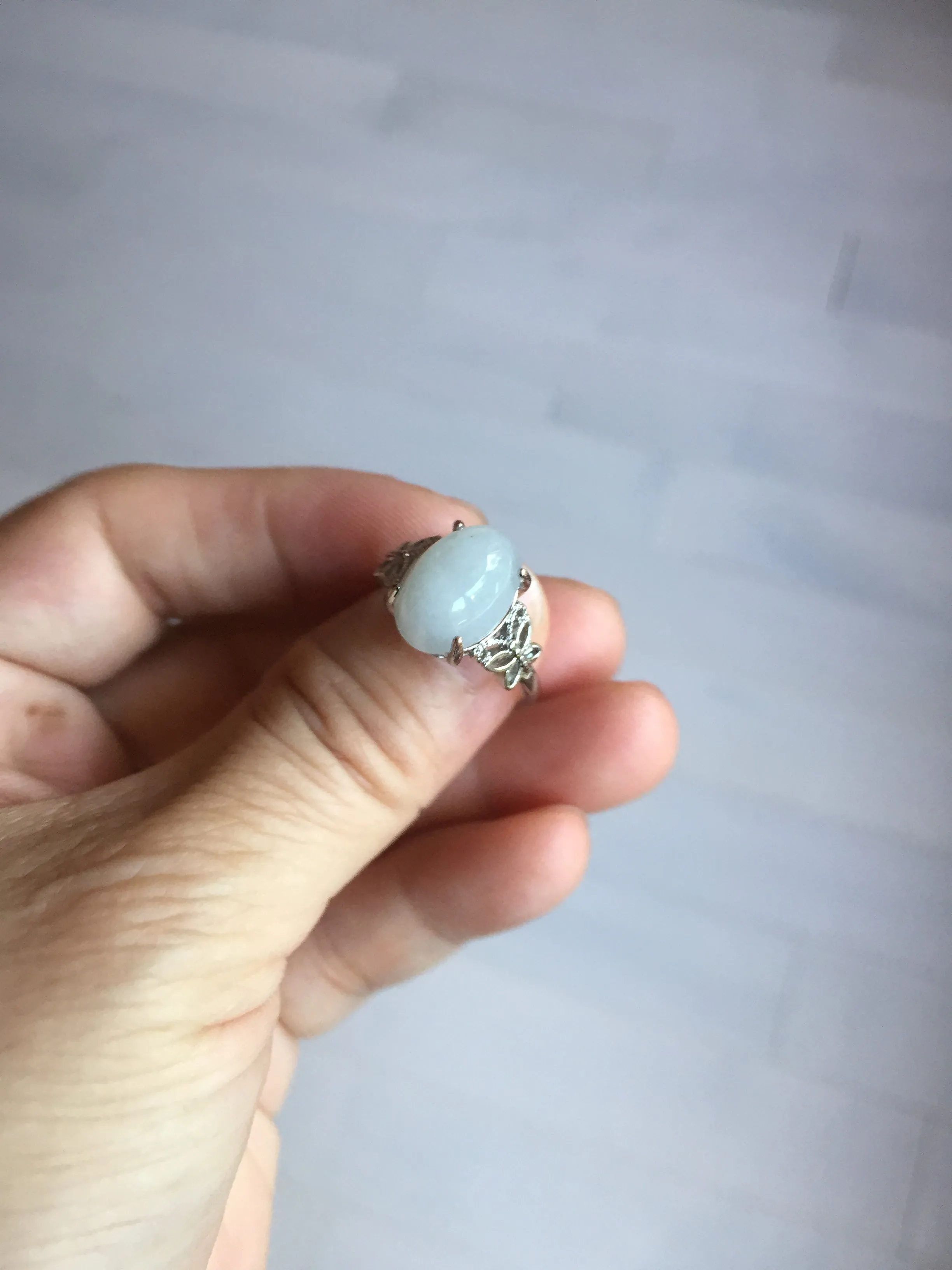 100% natural type A white four-prong jadeite jade ring BP139