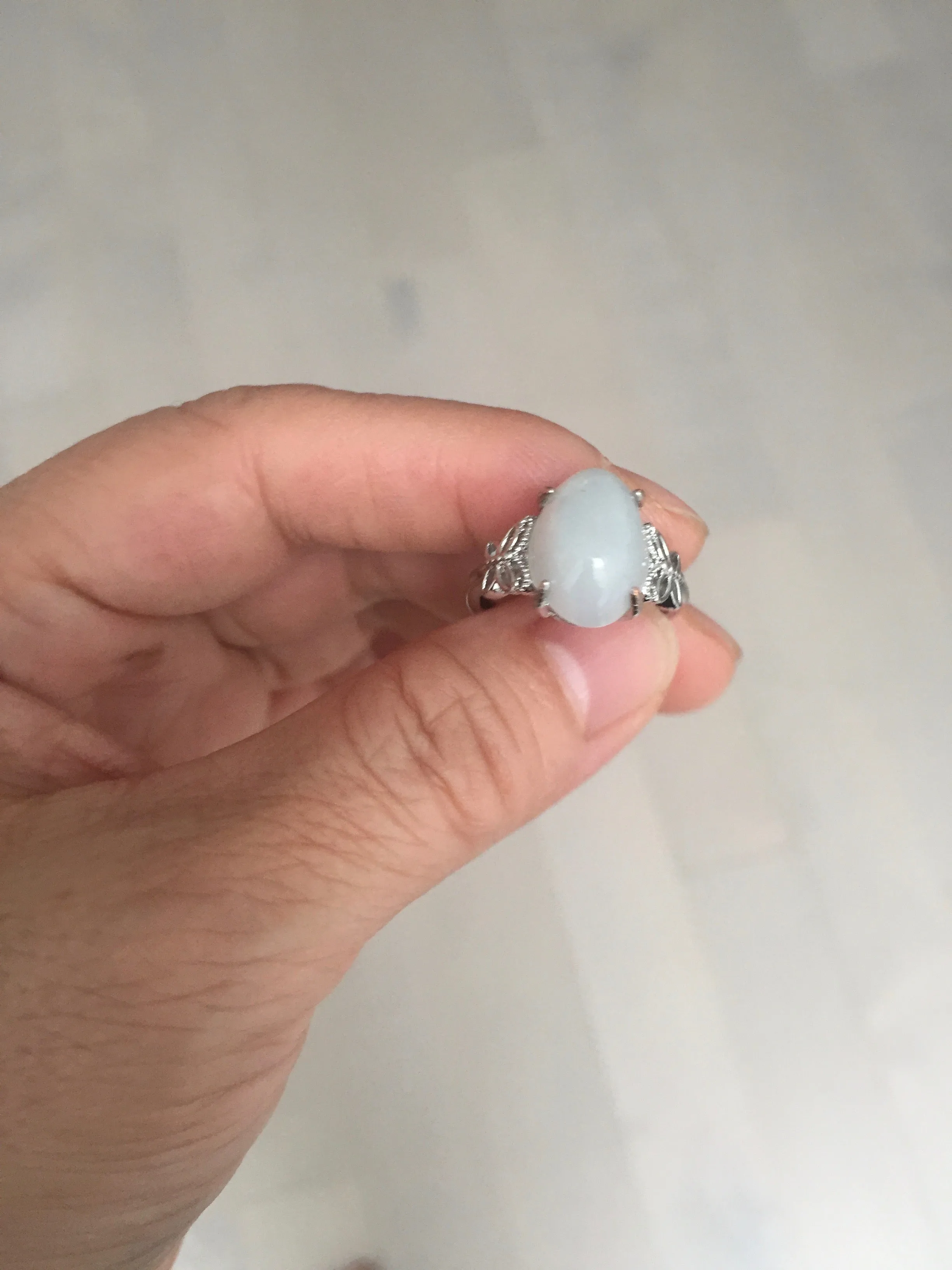 100% natural type A white four-prong jadeite jade ring BP139