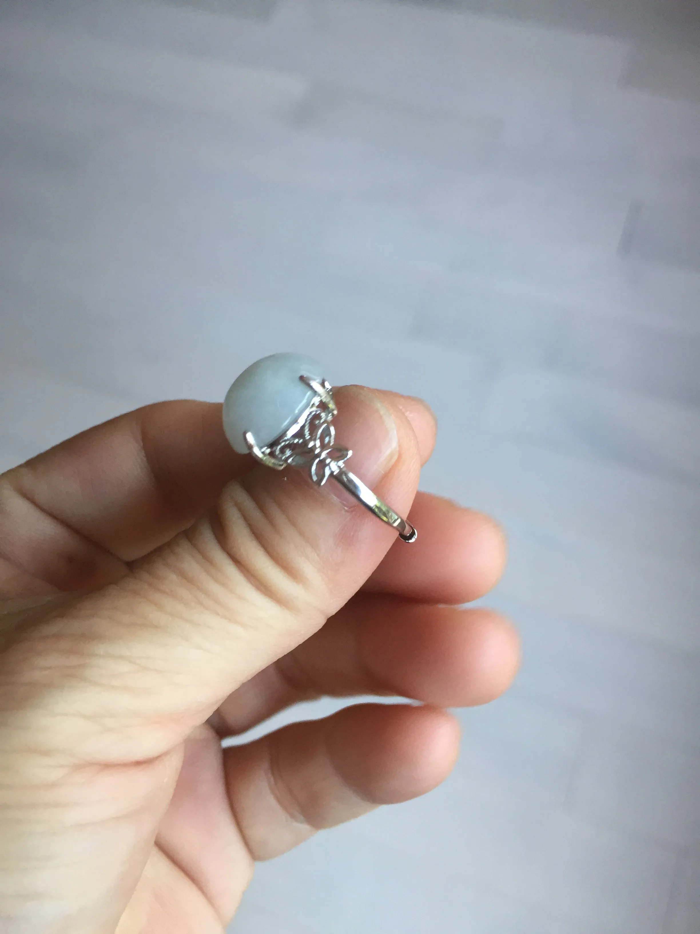 100% natural type A white four-prong jadeite jade ring BP139
