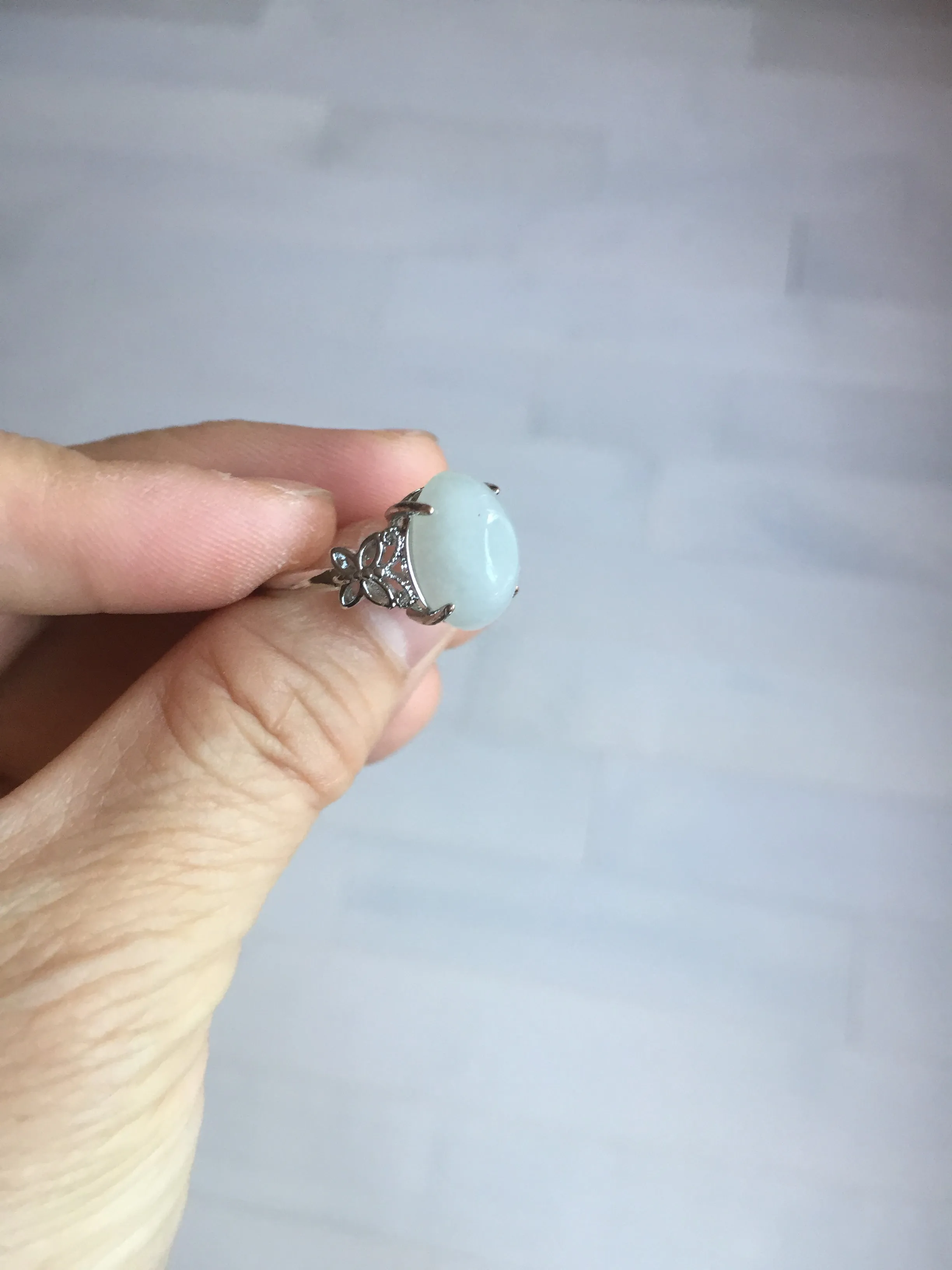 100% natural type A white four-prong jadeite jade ring BP139