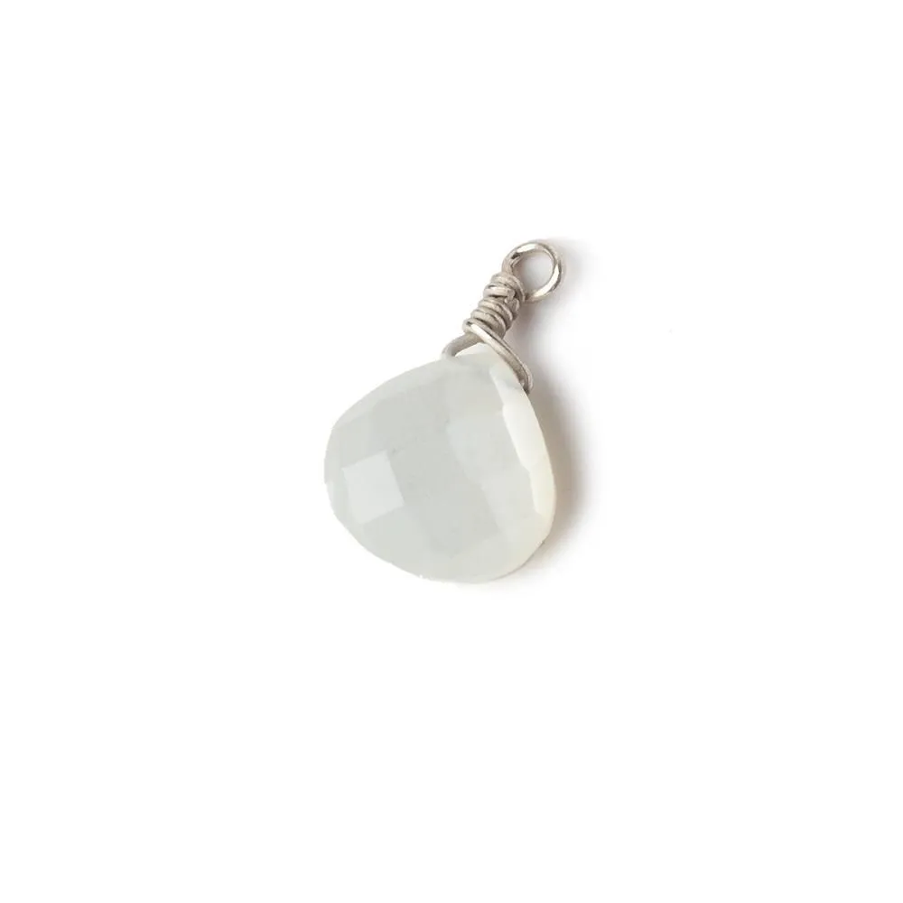 10mm White Moonstone faceted heart Silver .925 Wire Wrapped Pendant focal bead 1 piece