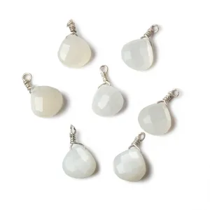 10mm White Moonstone faceted heart Silver .925 Wire Wrapped Pendant focal bead 1 piece