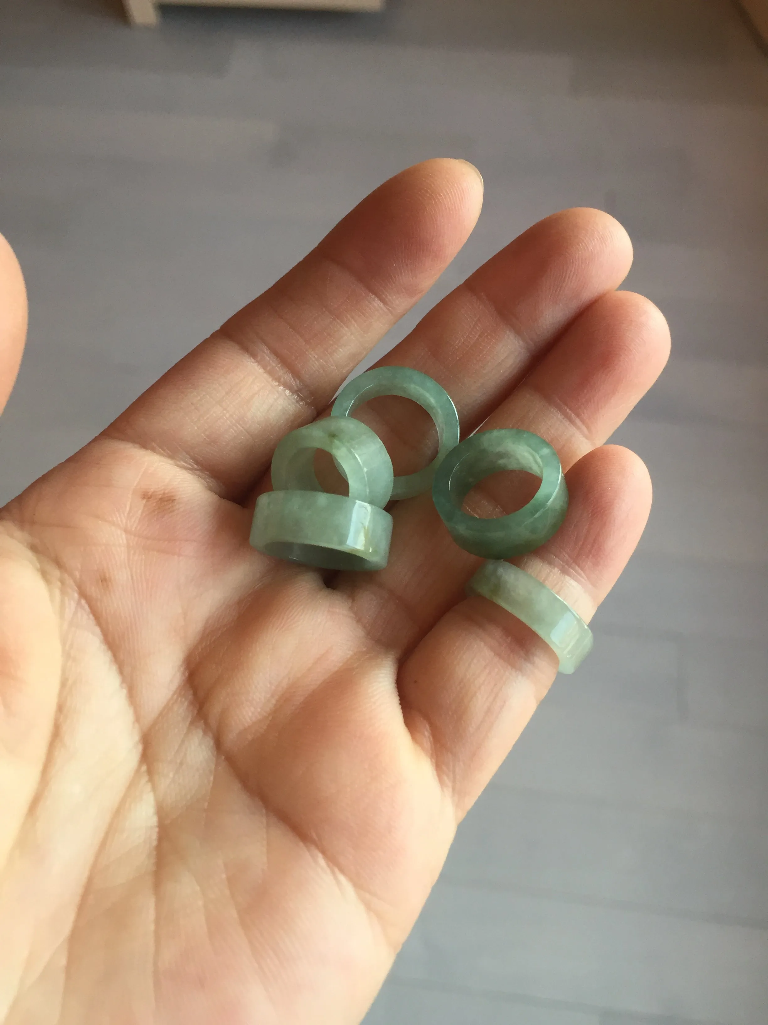 14.3-17.3mm 100% natural type A icy watery light green jadeite jade band ring beads group BL10