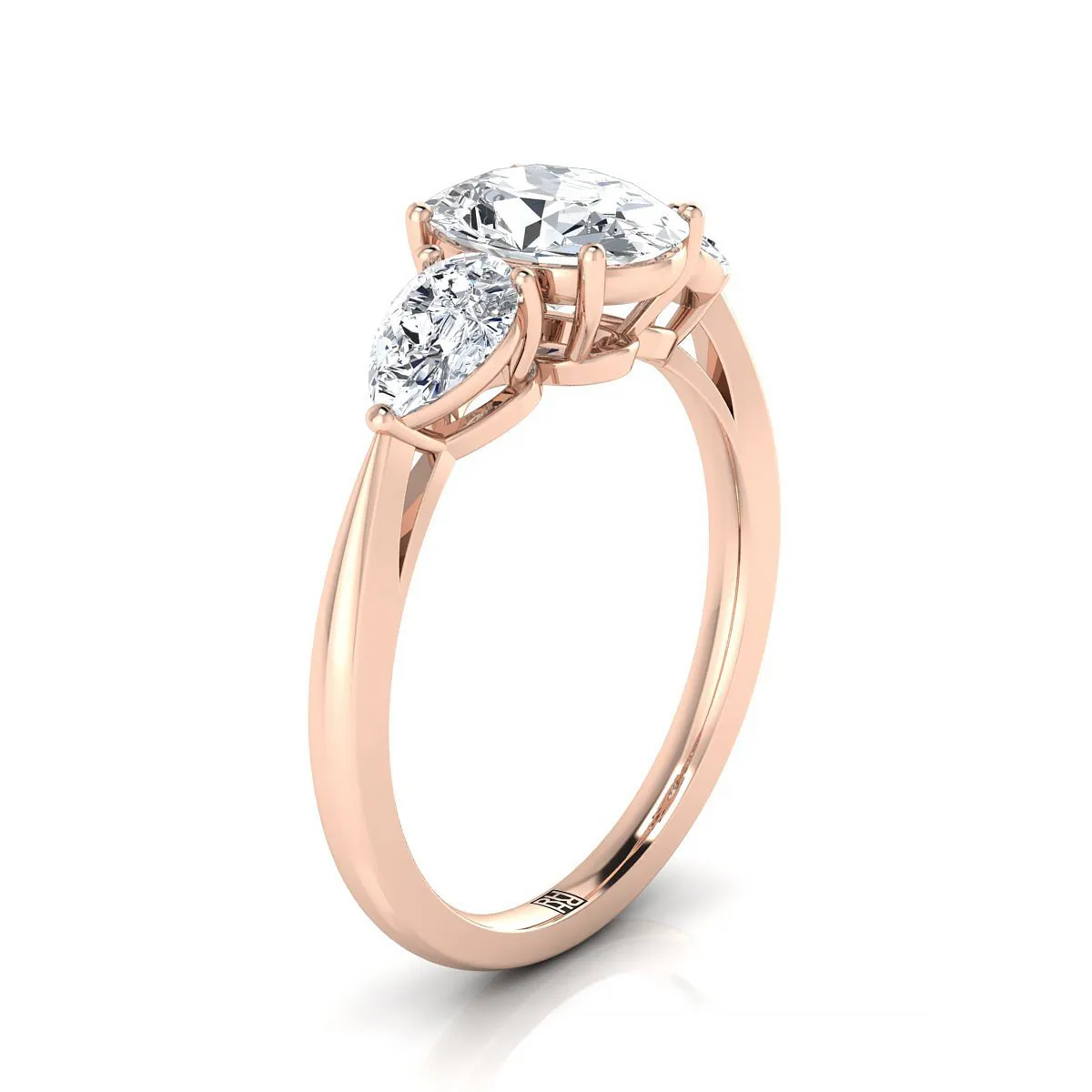 14K Rose Gold Oval Citrine Perfectly Matched Pear Shaped Three Diamond Engagement Ring -7/8ctw