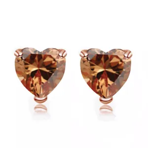 14k Rose Gold Plated 1/2 Carat Heart Created Citrine Sapphire Stud Earrings