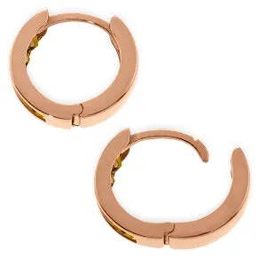14K Solid Rose Gold Hoop Huggie Earrings w/ Citrines