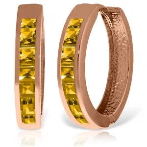 14K Solid Rose Gold Hoop Huggie Earrings w/ Citrines