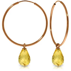 14K Solid Rose Gold Hoop Natural Citrine Earrings Class