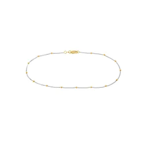 14K Two-Tone Gold Saturn Curb Chain with Lobster Lock Anklet