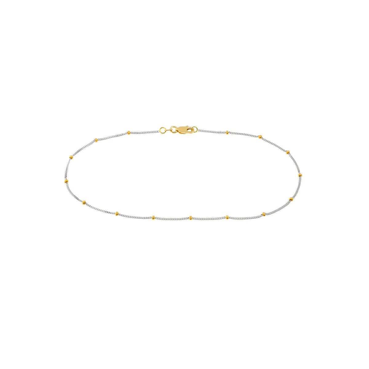 14K Two-Tone Gold Saturn Curb Chain with Lobster Lock Anklet
