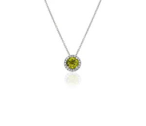 14K W Gold 0.05ctw Diamond 0.35ctw Round Peridot Halo Pendant