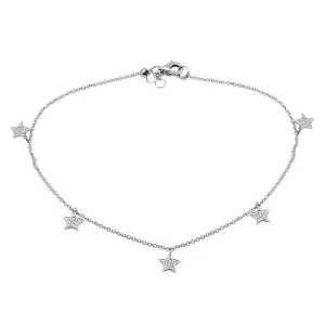 14K White Gold Diamond Star Anklet