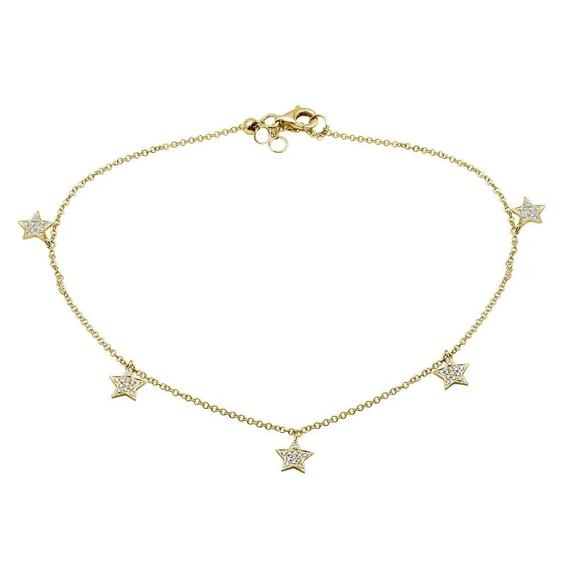 14K White Gold Diamond Star Anklet